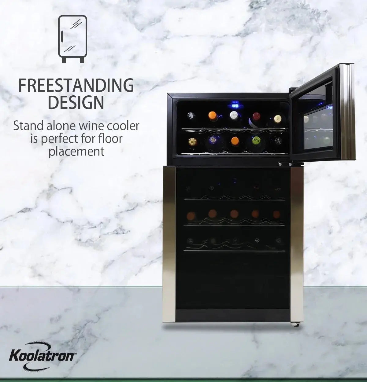 Koolatron 29 Bottle Dual Zone Wine Cooler Freestanding Wine Cellar, Black | Fridge.com