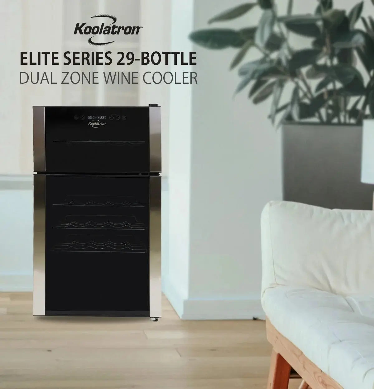 Koolatron 29 Bottle Dual Zone Wine Cooler Freestanding Wine Cellar, Black | Fridge.com