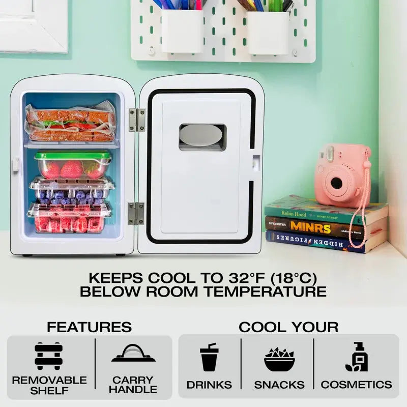 Koolatron 4L Retro Portable Mini Fridge 12V DC 110V AC 6 Can Cooler | Fridge.com