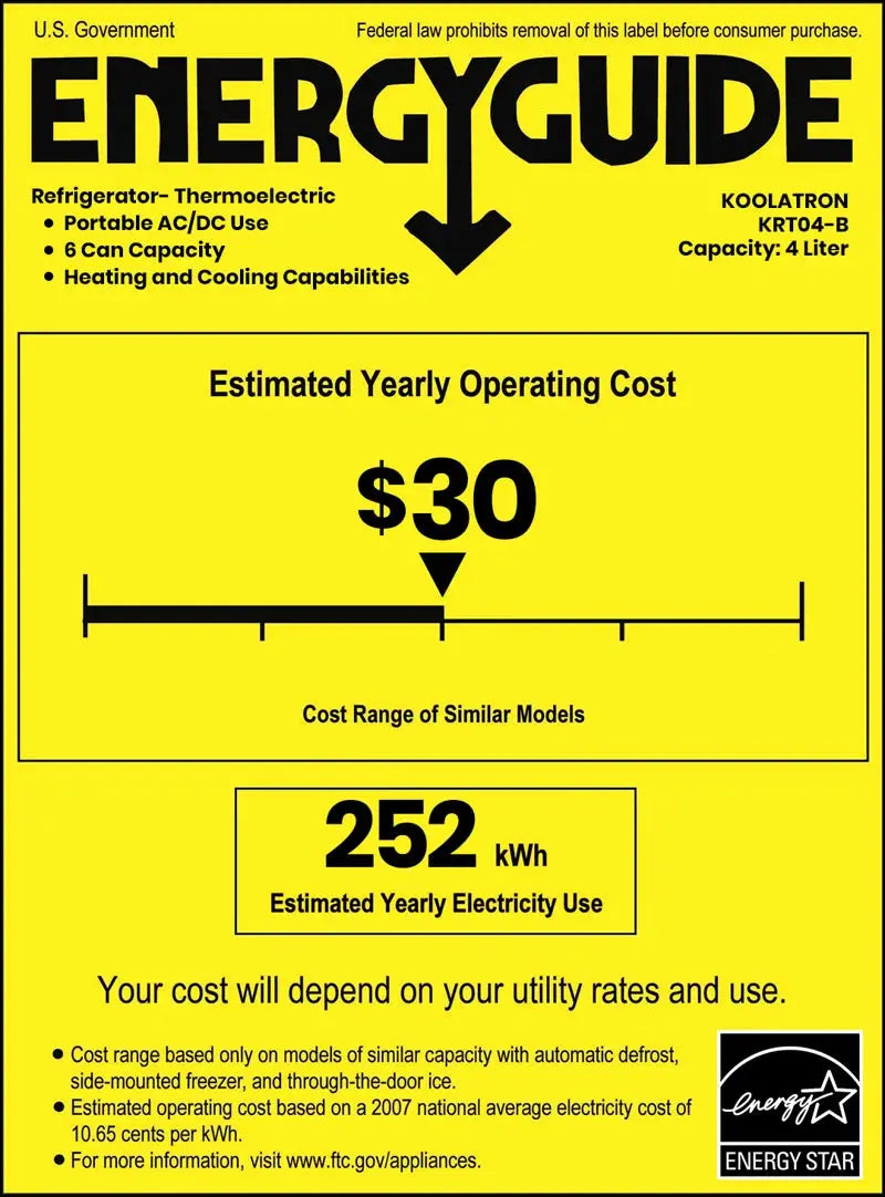 Koolatron 4L Retro Portable Mini Fridge 12V DC 110V AC 6 Can Cooler | Fridge.com