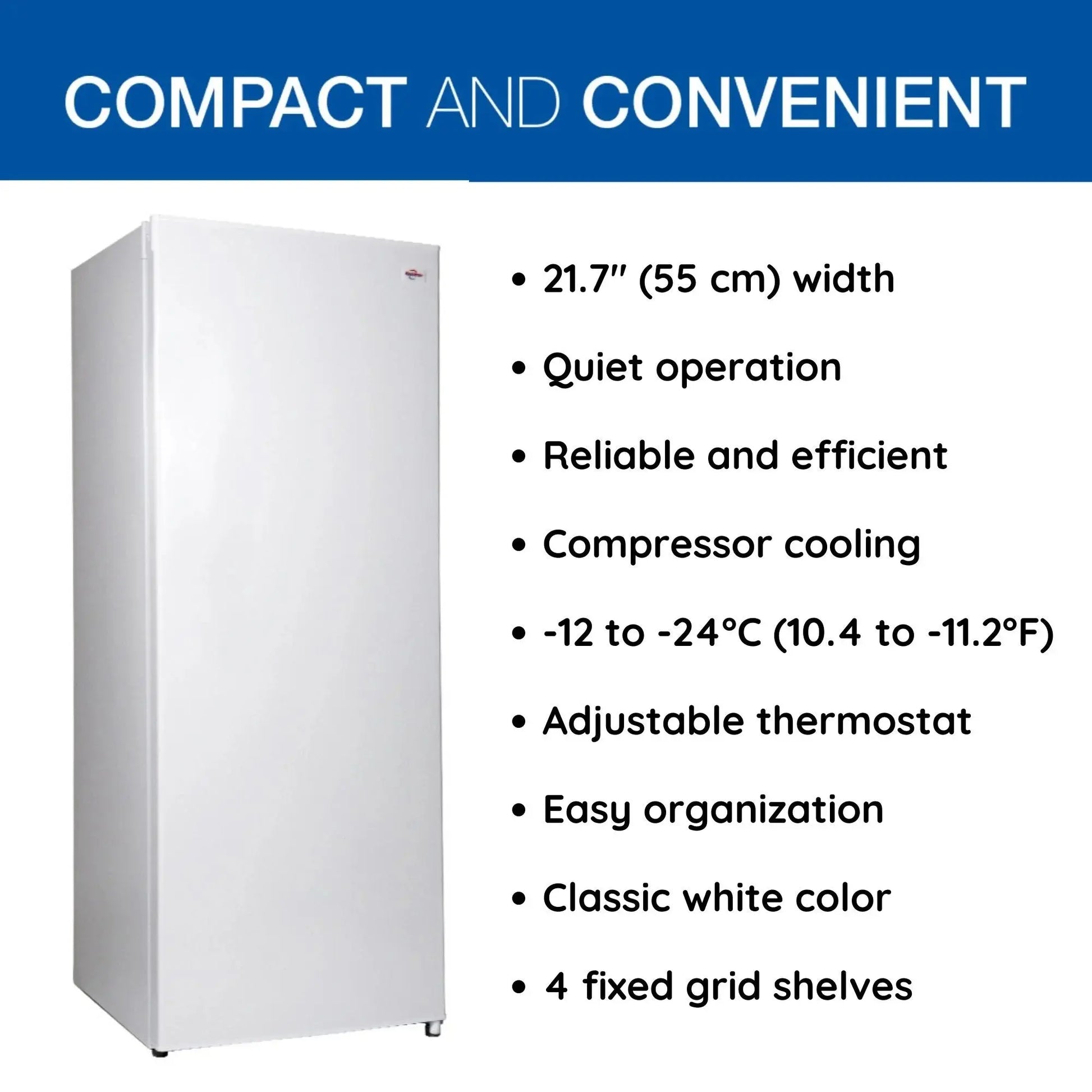 Koolatron 5.3 Cu. Ft. Upright Freezer, Slim Freezer 150Litre, White, Manual Defrost | Fridge.com