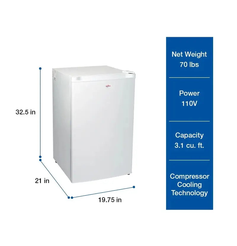 Koolatron Compact Upright Freezer, 3.1 Cu Ft (88L) White Manual Defrost | Fridge.com