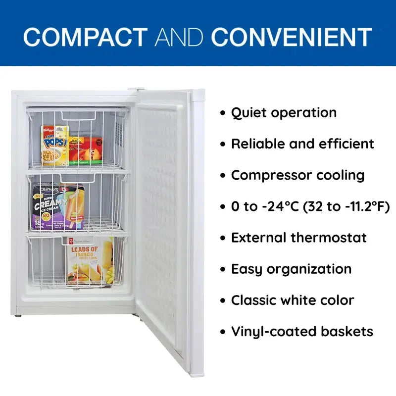 Koolatron Compact Upright Freezer, 3.1 Cu Ft (88L) White Manual Defrost | Fridge.com