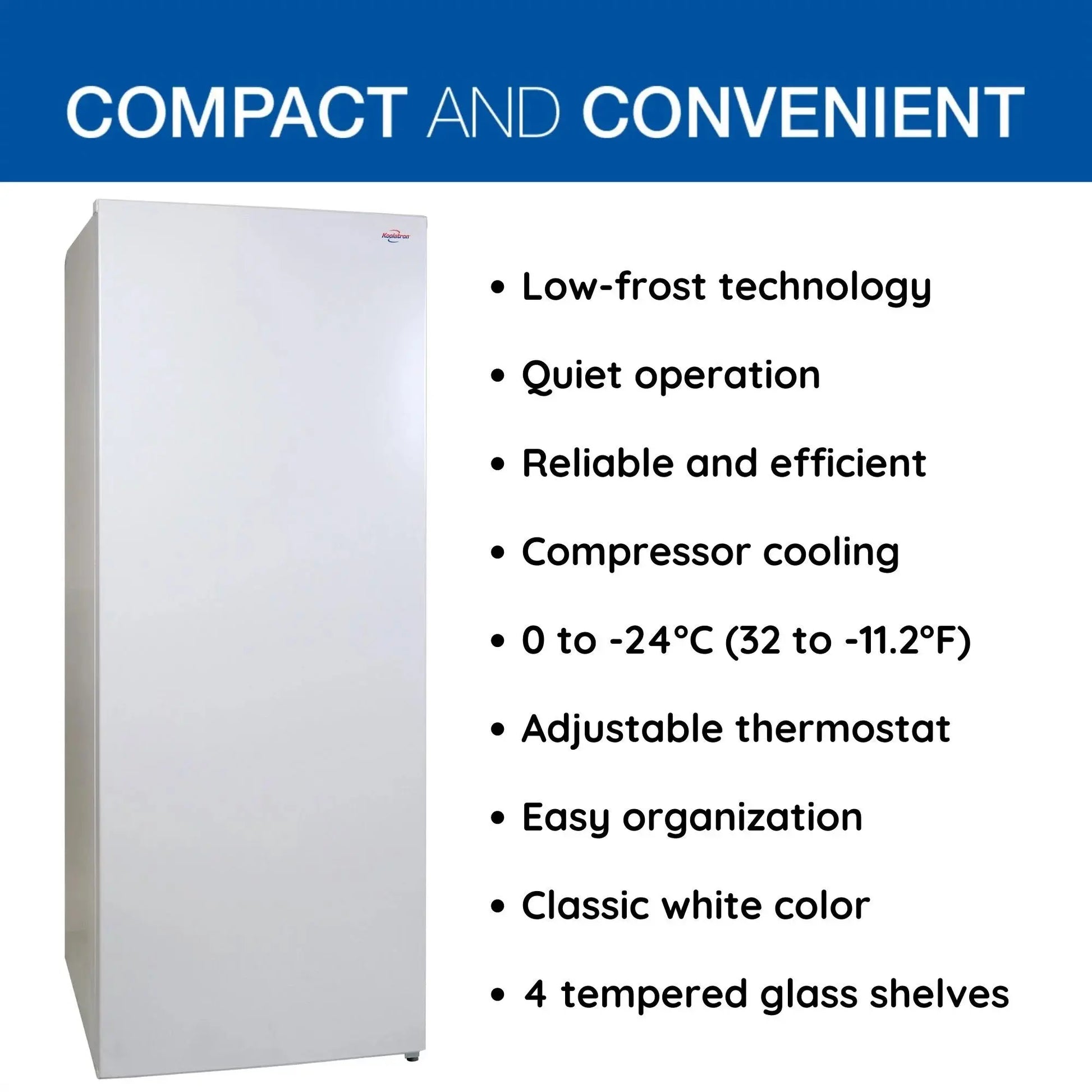 Koolatron Garage-Ready Upright Freezer, 7.0 Cu Ft (198L), White, Low-Frost, Space-Saving Flat Back | Fridge.com