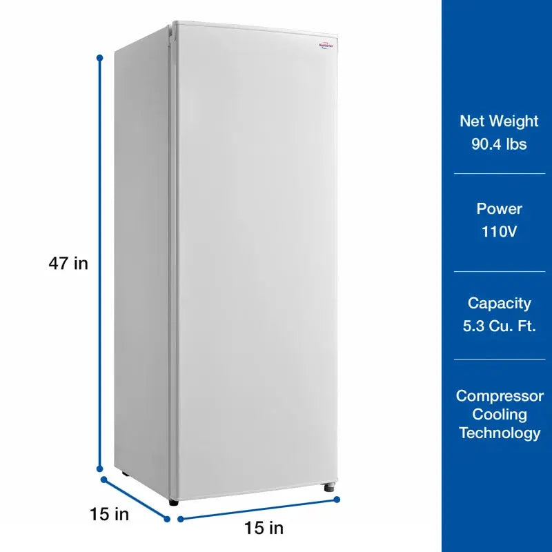 Koolatron Slim Upright Freezer 5.3 Cu Ft (150L), White, Manual Defrost | Fridge.com