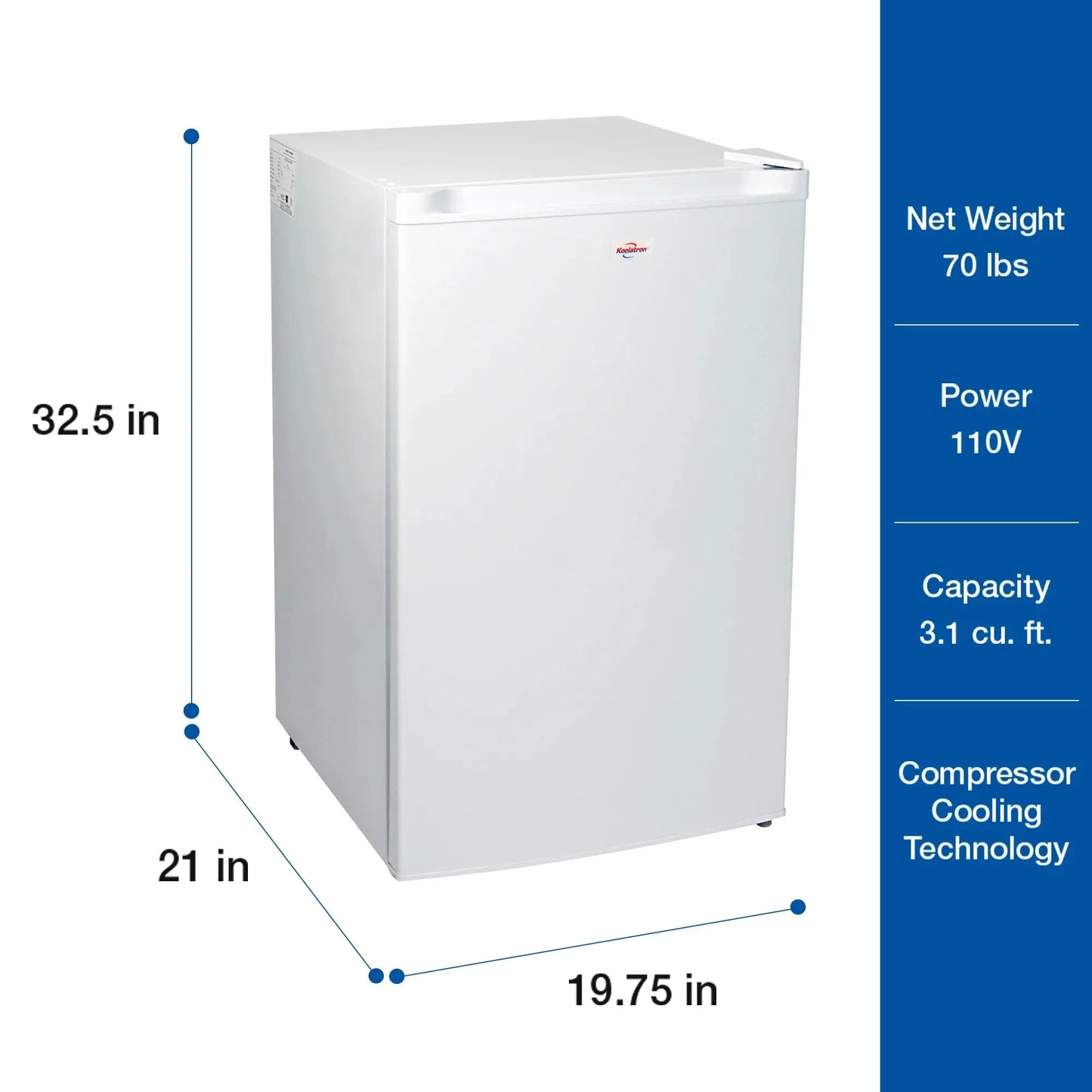 Koolatron Upright Freezer 3.1 Cu Ft, Mini Freezer 88 Litre, White, Manual Defrost | Fridge.com