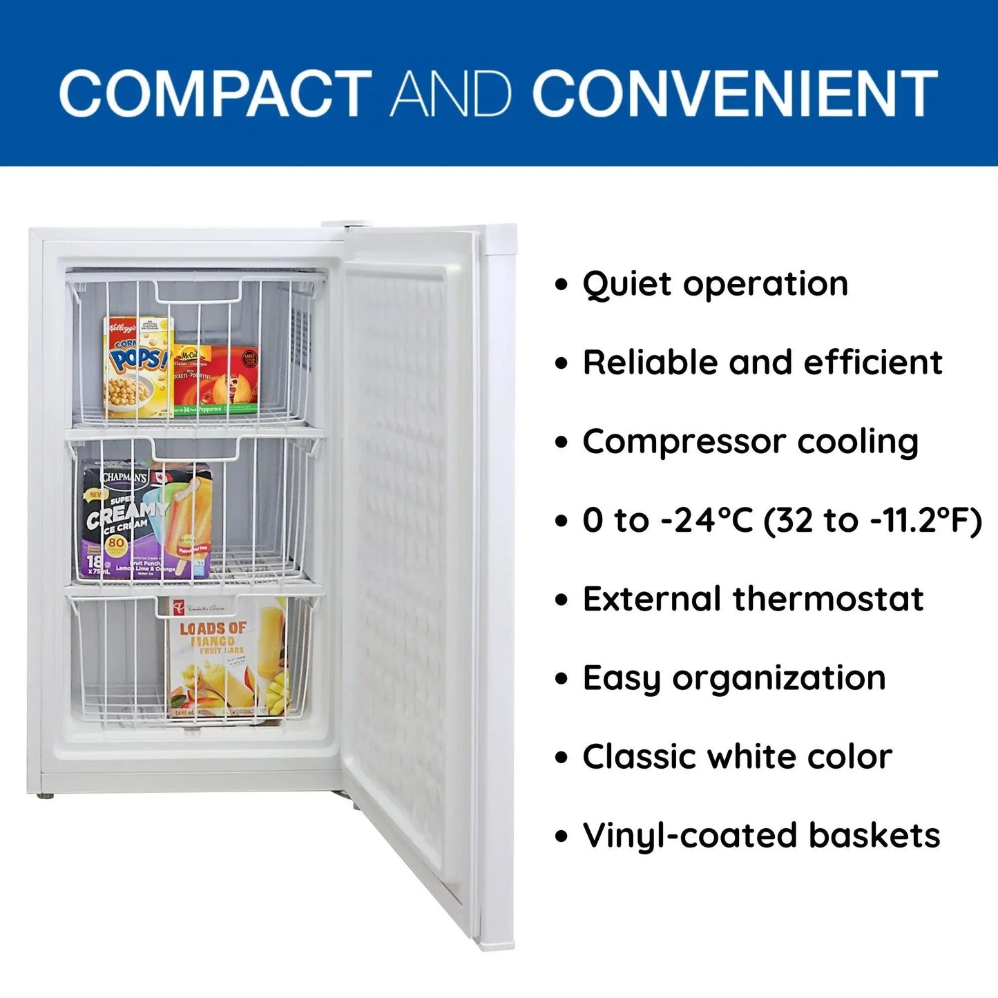 Koolatron Upright Freezer 3.1 Cu Ft, Mini Freezer 88 Litre, White, Manual Defrost | Fridge.com