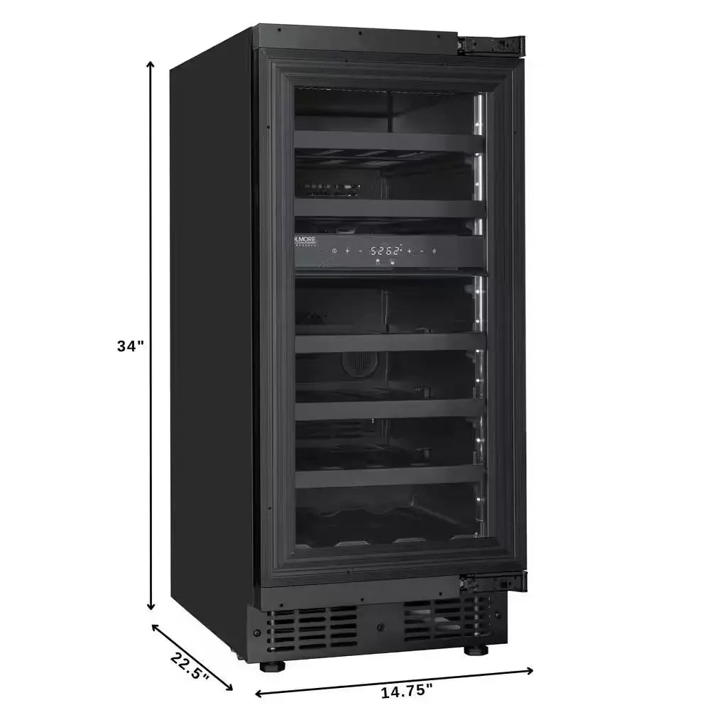 Koolmore Reserve 15 In. under Counter Panel Ready Dual Zone Built-In Wine Cooler with Black Shelves 23 Bottle Capacity | Fridge.com