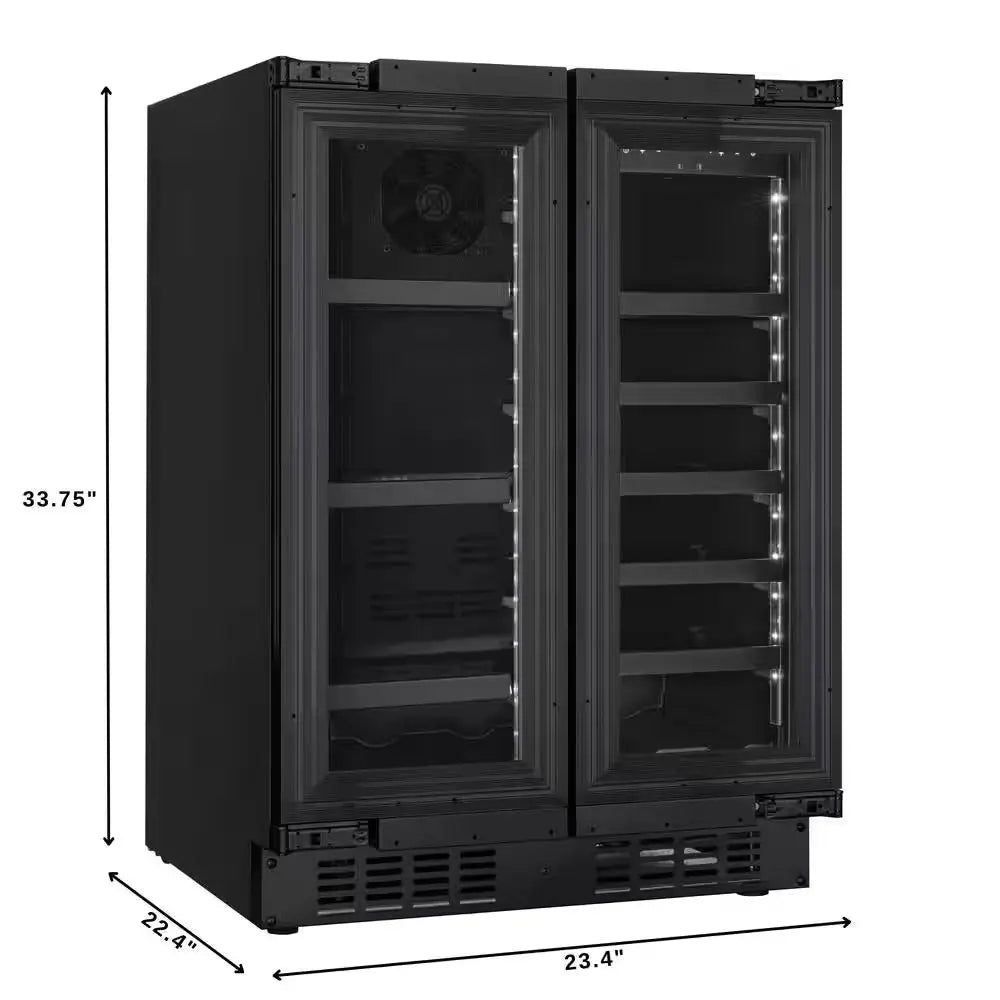 Koolmore Reserve 24 In. French Door Dual Zone Panel Ready Cooler with 20 Bottle Capacity with Black Shelves | Fridge.com