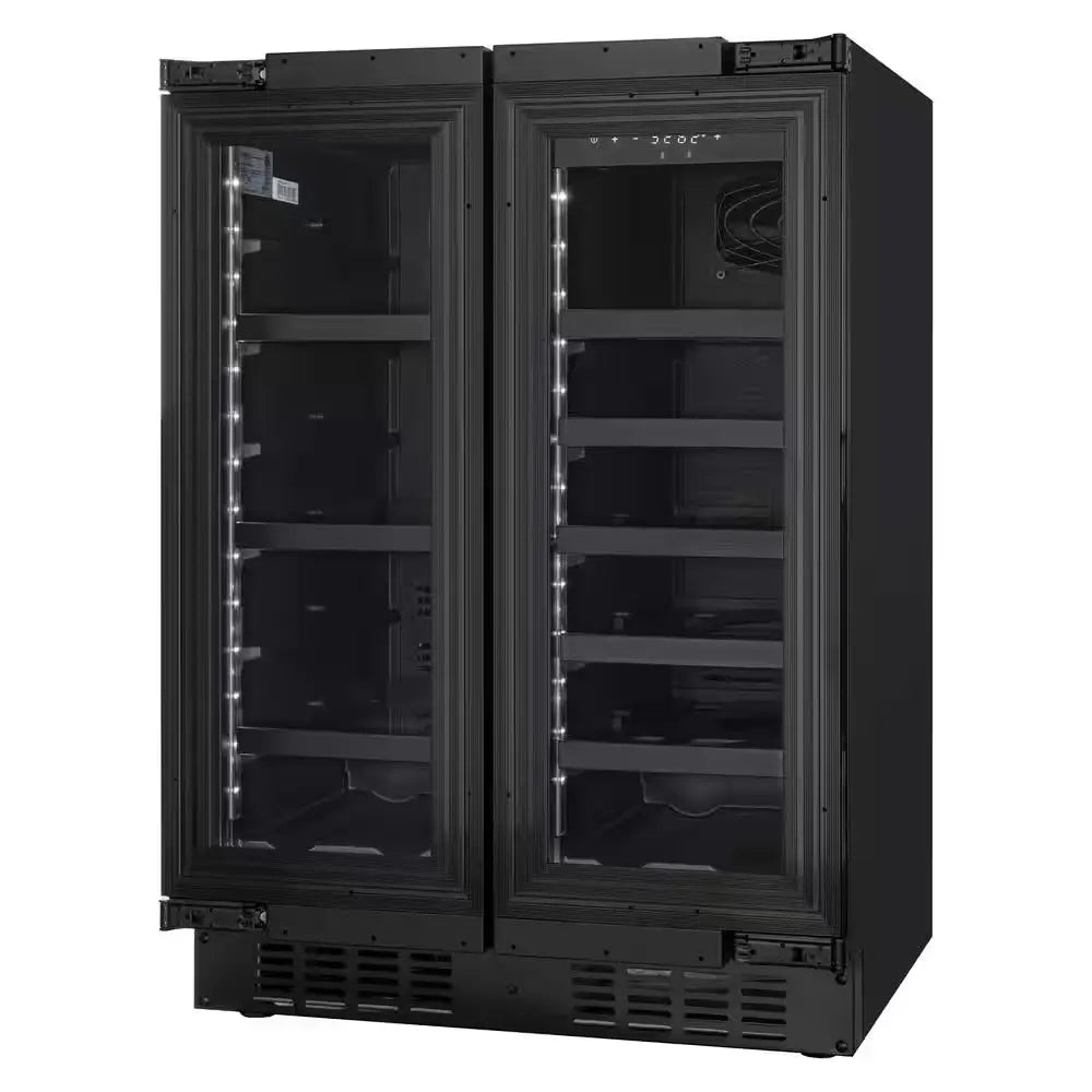 Koolmore Reserve 24 In. French Door Dual Zone Panel Ready Cooler with 20 Bottle Capacity with Black Shelves | Fridge.com