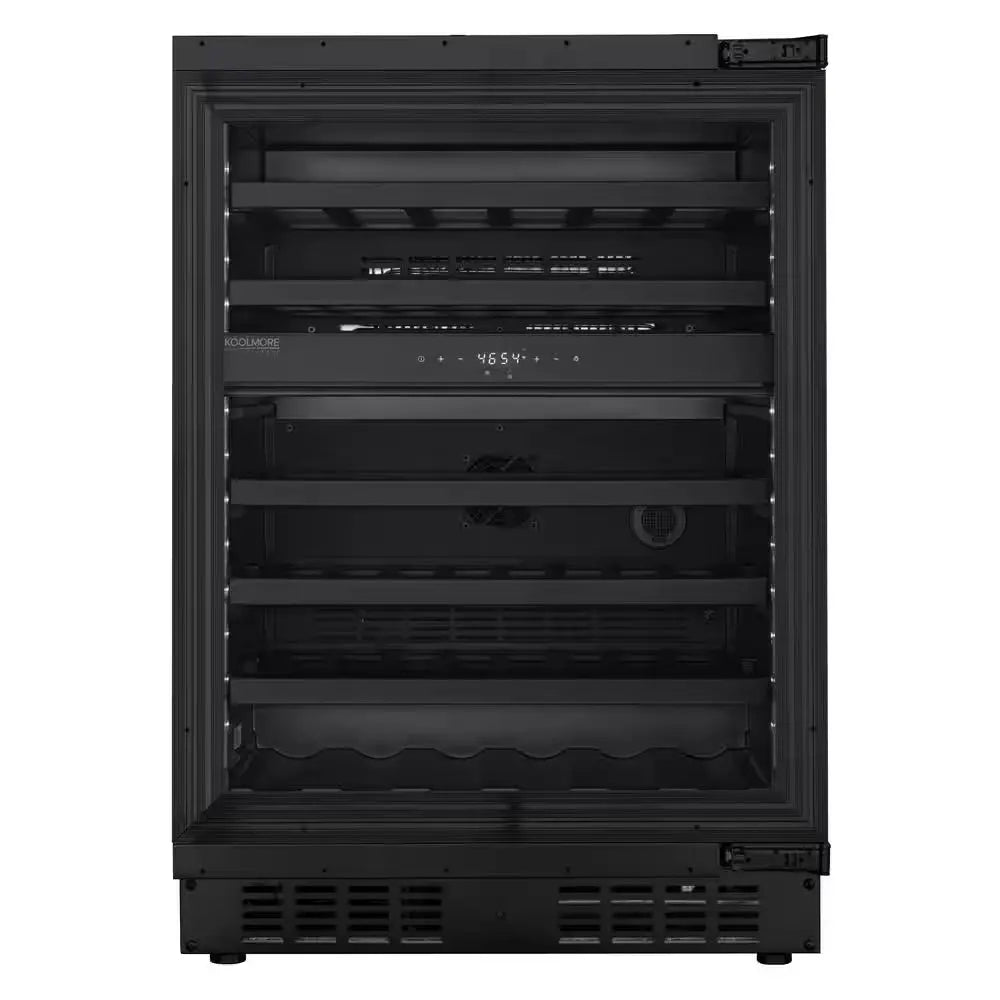 Koolmore Reserve 24 In. under Counter Panel Ready Dual Zone Wine Cooler with Black Shelves and 45 Bottle Capacity | Fridge.com