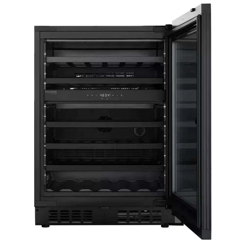 Koolmore Reserve 24 In. under Counter Panel Ready Dual Zone Wine Cooler with Black Shelves and 45 Bottle Capacity | Fridge.com