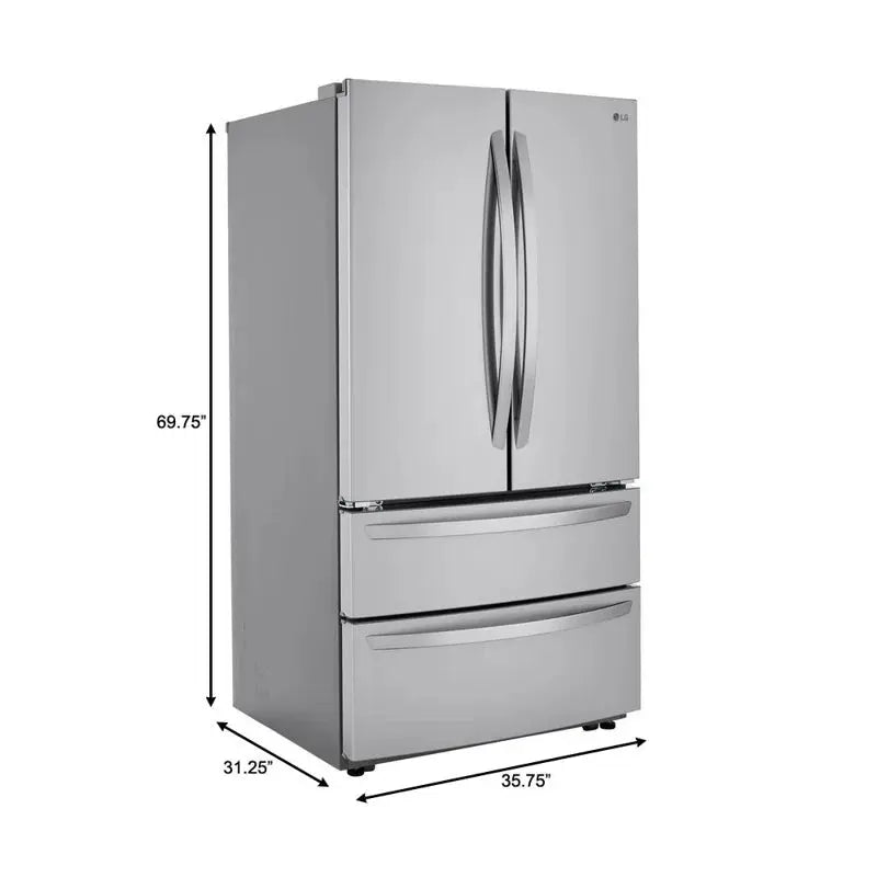 LG 23 Cu. Ft. 4-Door French Door Refrigerator with Internal Water Dispenser in Print Proof Stainless Steel, Counter Depth, 36" | Fridge.com