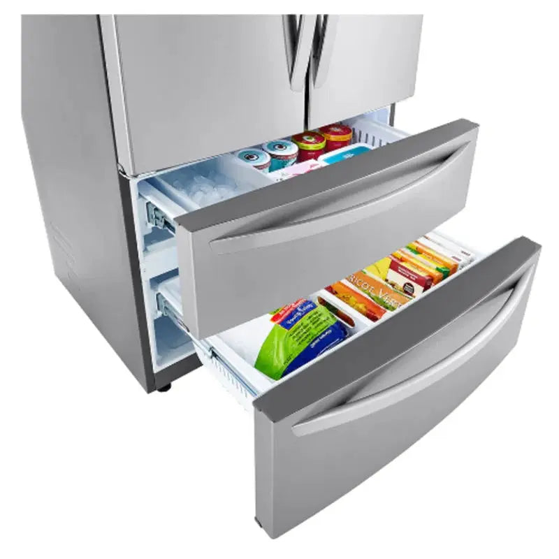 LG 23 Cu. Ft. 4-Door French Door Refrigerator with Internal Water Dispenser in Print Proof Stainless Steel, Counter Depth, 36" | Fridge.com