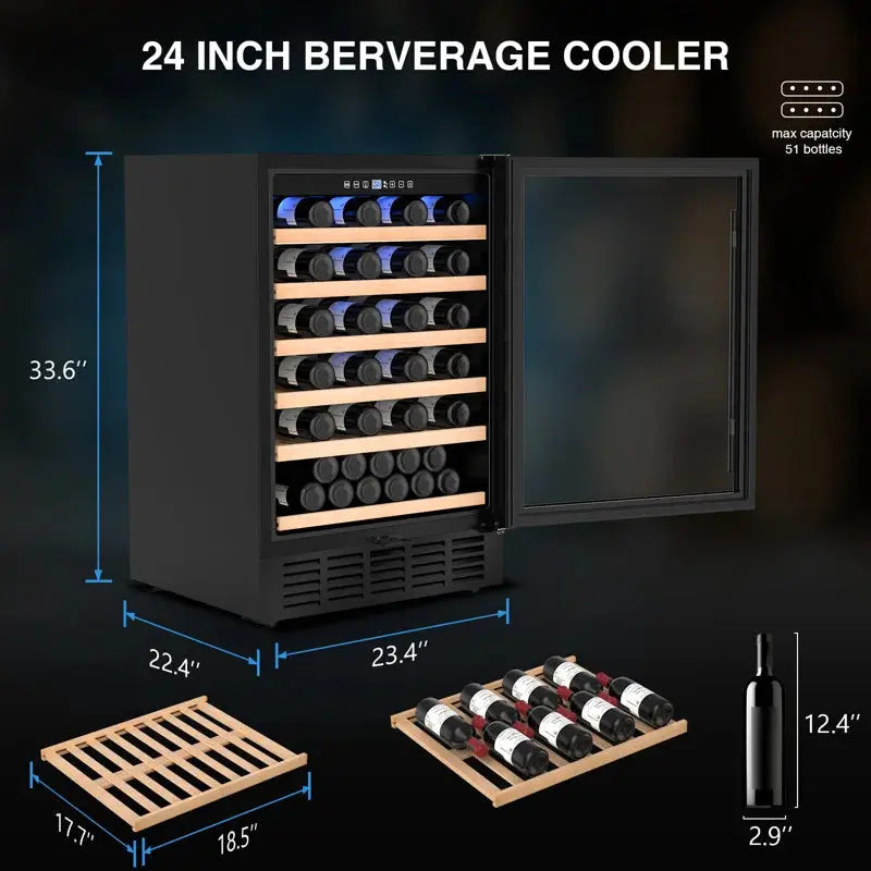 LINKEWODE 23.4'' 54 Bottle Single Zone Freestanding Wine Refrigerator | Fridge.com