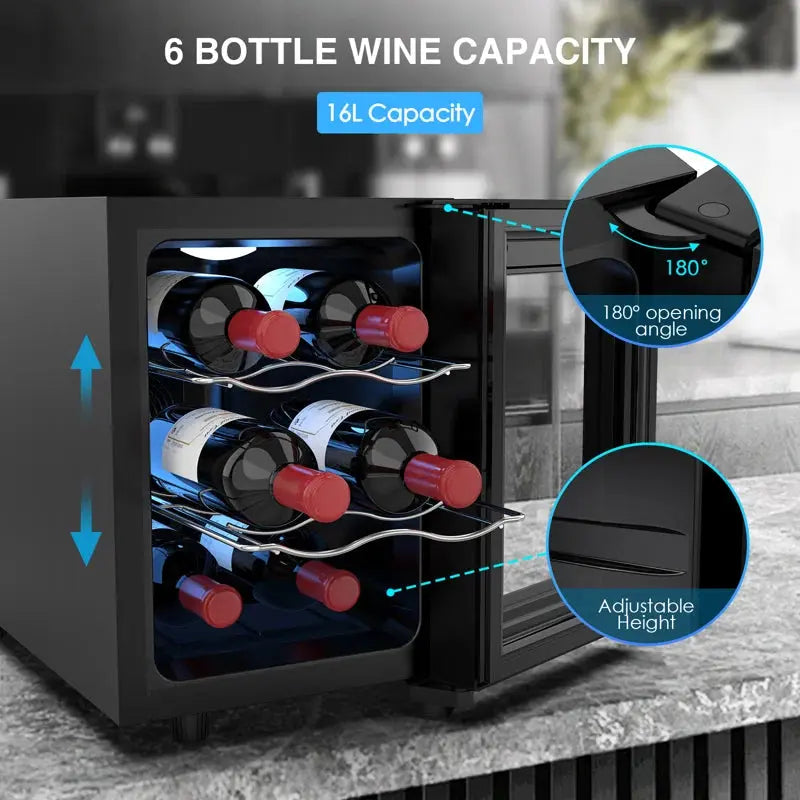 LINKEWODE 9.9'' 6 Bottle Single Zone Freestanding Wine Refrigerator | Fridge.com