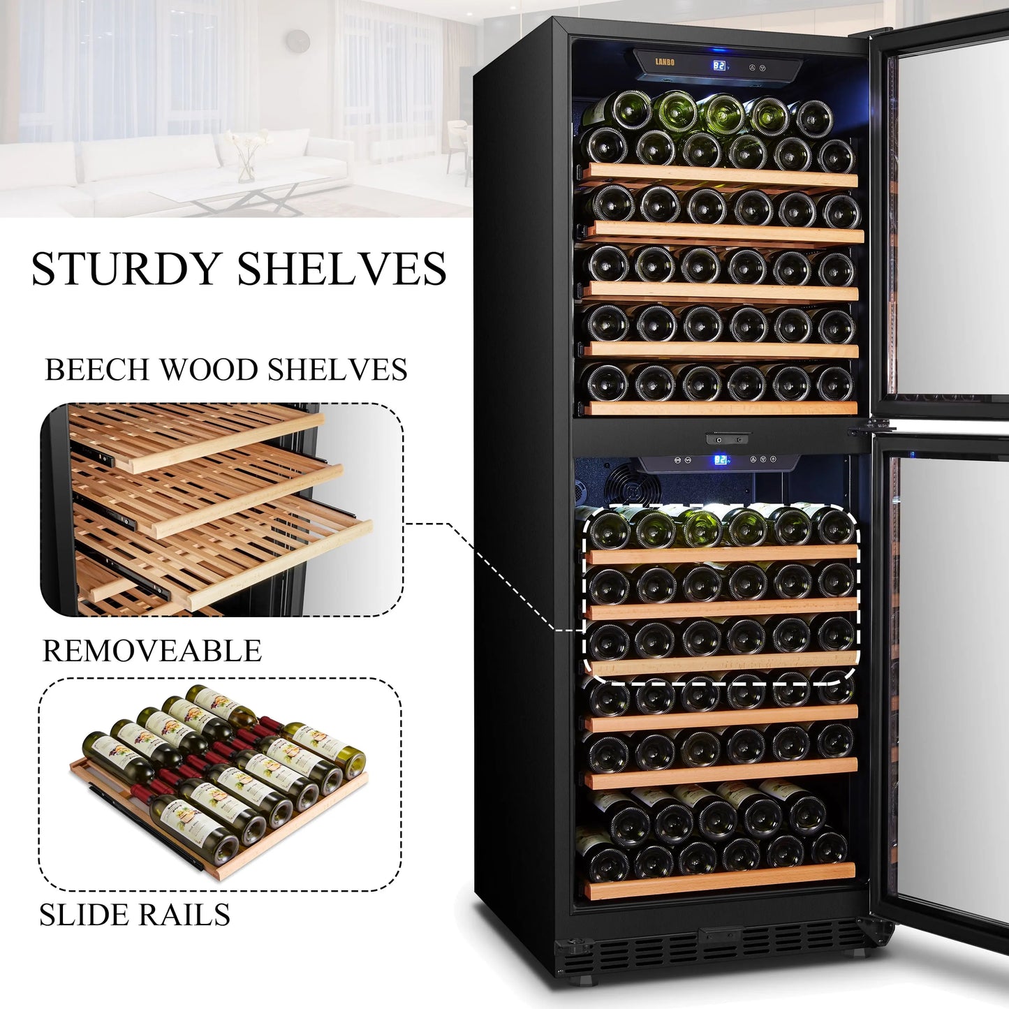 Lanbo 133 Bottle Built-In Dual Zone Wine Refrigerator 24 Inch Width | Fridge.com