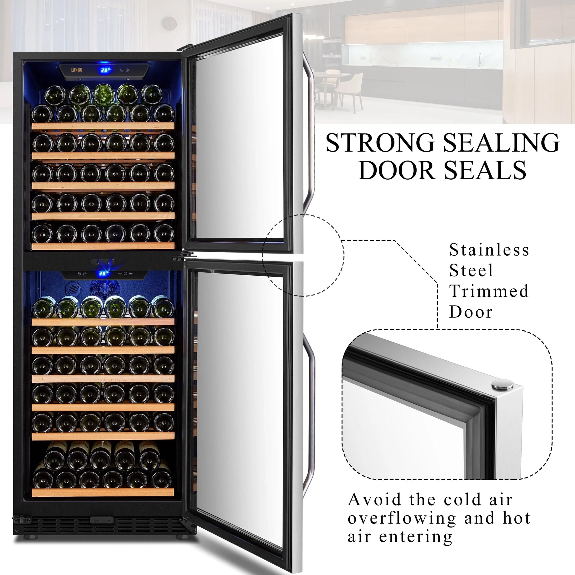 Lanbo 133 Bottle Built-In Dual Zone Wine Refrigerator 24 Inch Width | Fridge.com