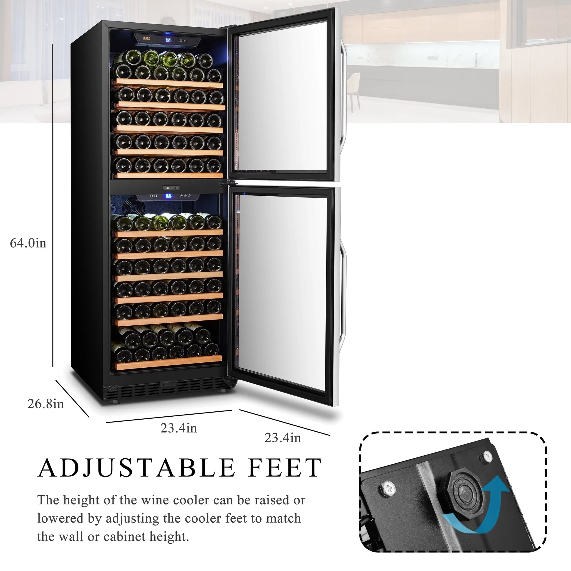 Lanbo 133 Bottle Built-In Dual Zone Wine Refrigerator 24 Inch Width | Fridge.com