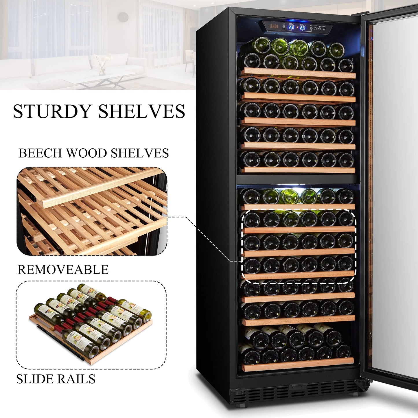 Lanbo 141 Bottle Built-In Dual Zone Wine Cooler Refrigerator 24 Inch | Fridge.com