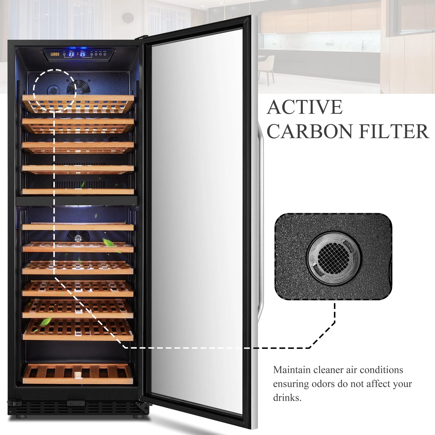 Lanbo 141 Bottle Built-In Dual Zone Wine Cooler Refrigerator 24 Inch | Fridge.com