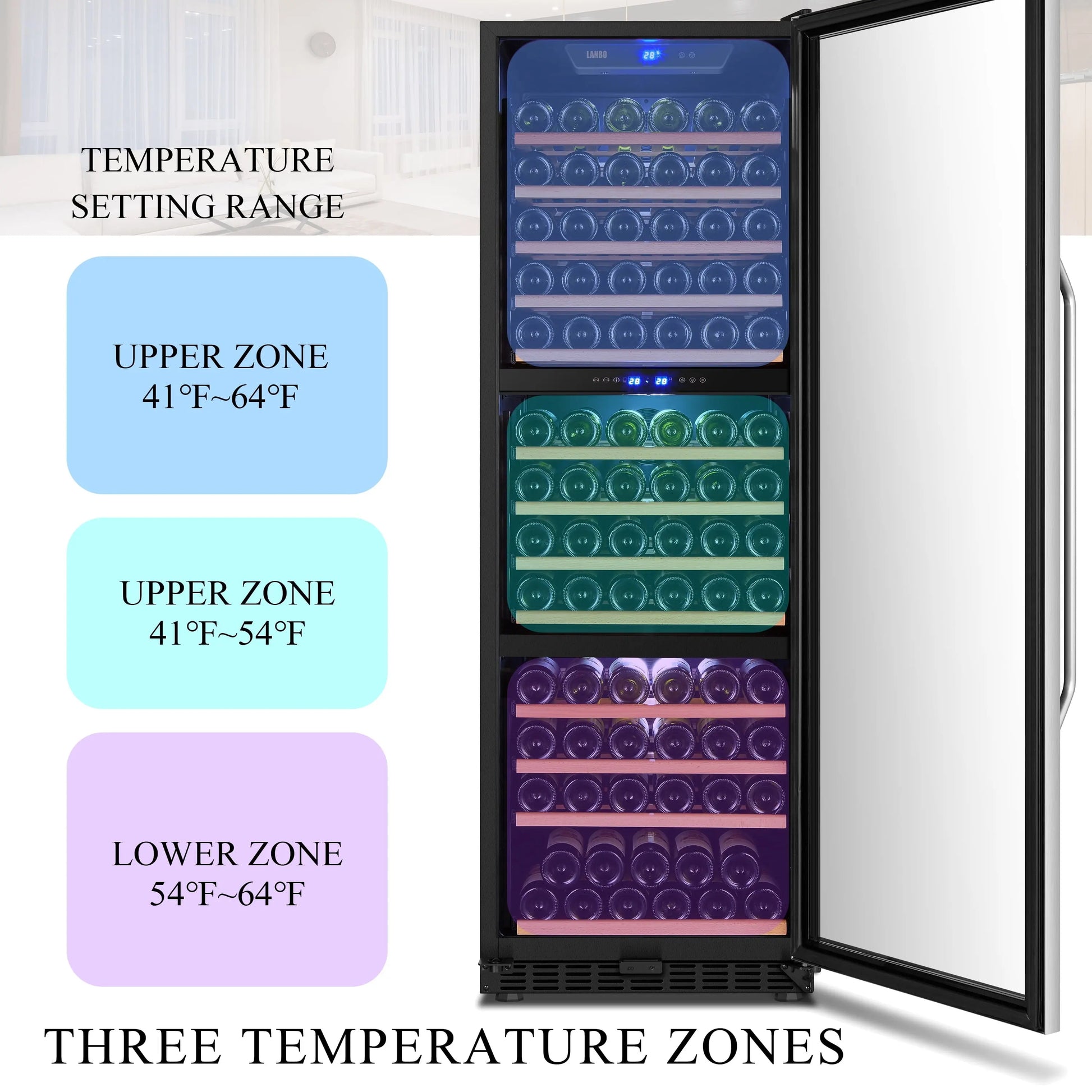 Lanbo 149 Bottle Triple Zone Compressor Wine Refrigerator 24 Inch Width | Fridge.com