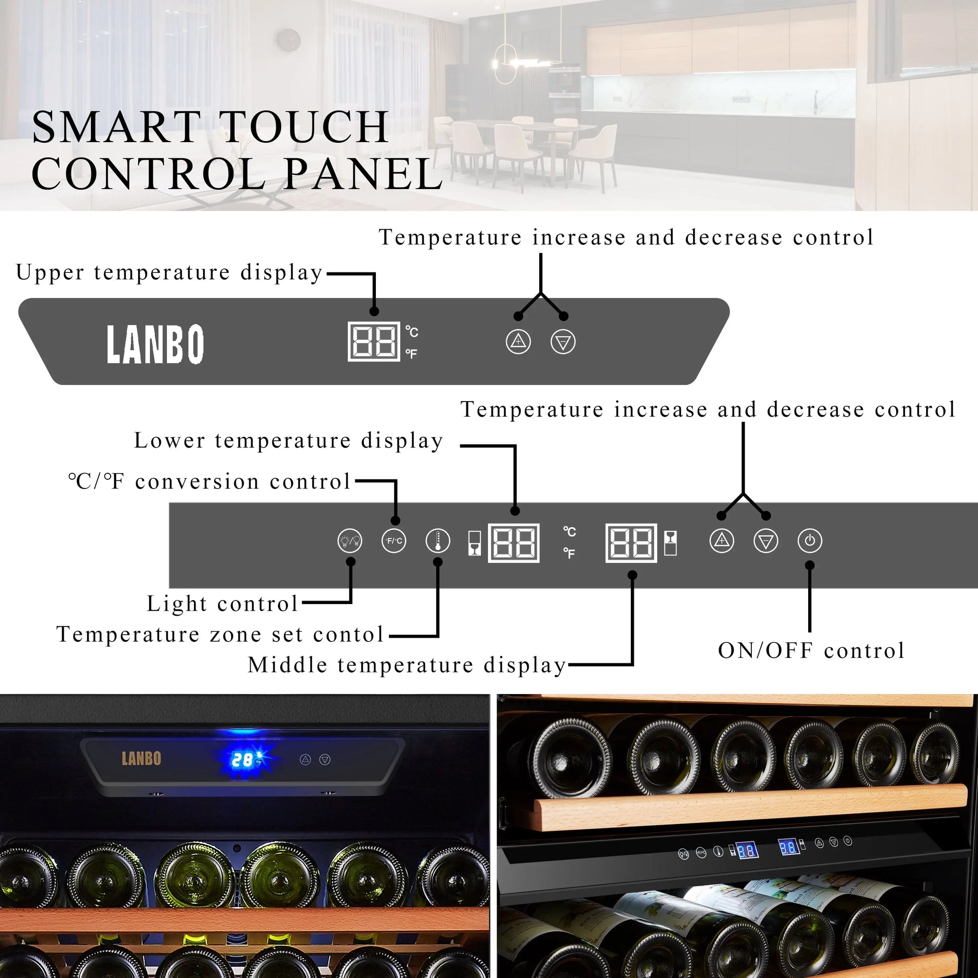 Lanbo 149 Bottle Triple Zone Compressor Wine Refrigerator 24 Inch Width | Fridge.com