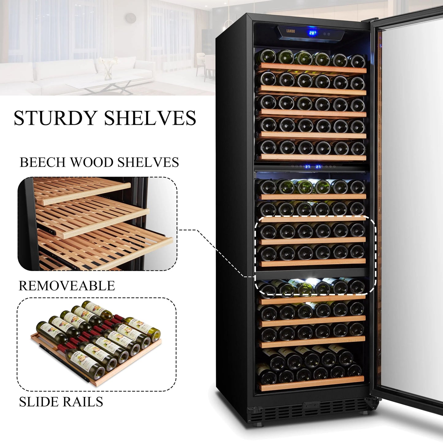 Lanbo 149 Bottle Triple Zone Compressor Wine Refrigerator 24 Inch Width | Fridge.com