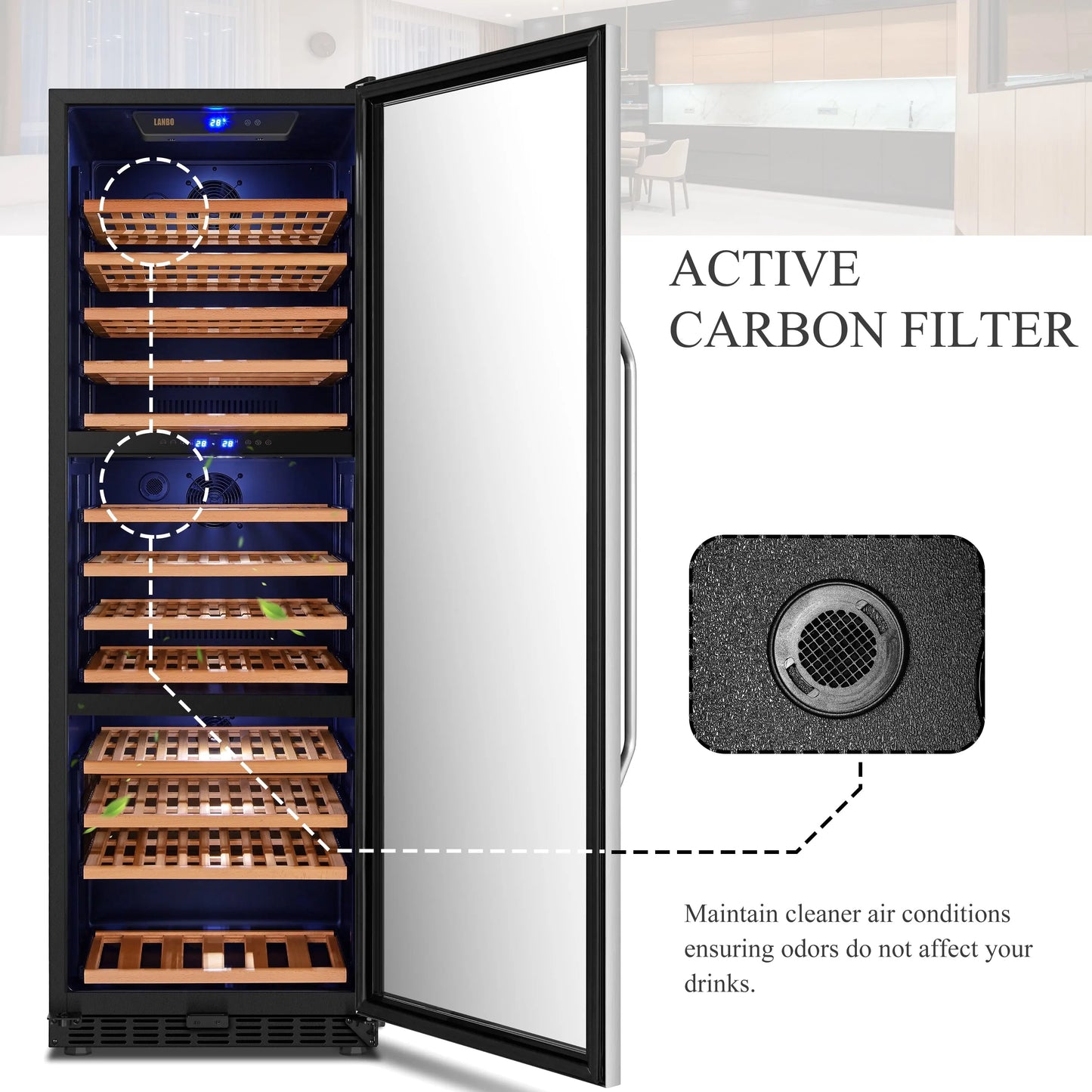 Lanbo 149 Bottle Triple Zone Compressor Wine Refrigerator 24 Inch Width | Fridge.com