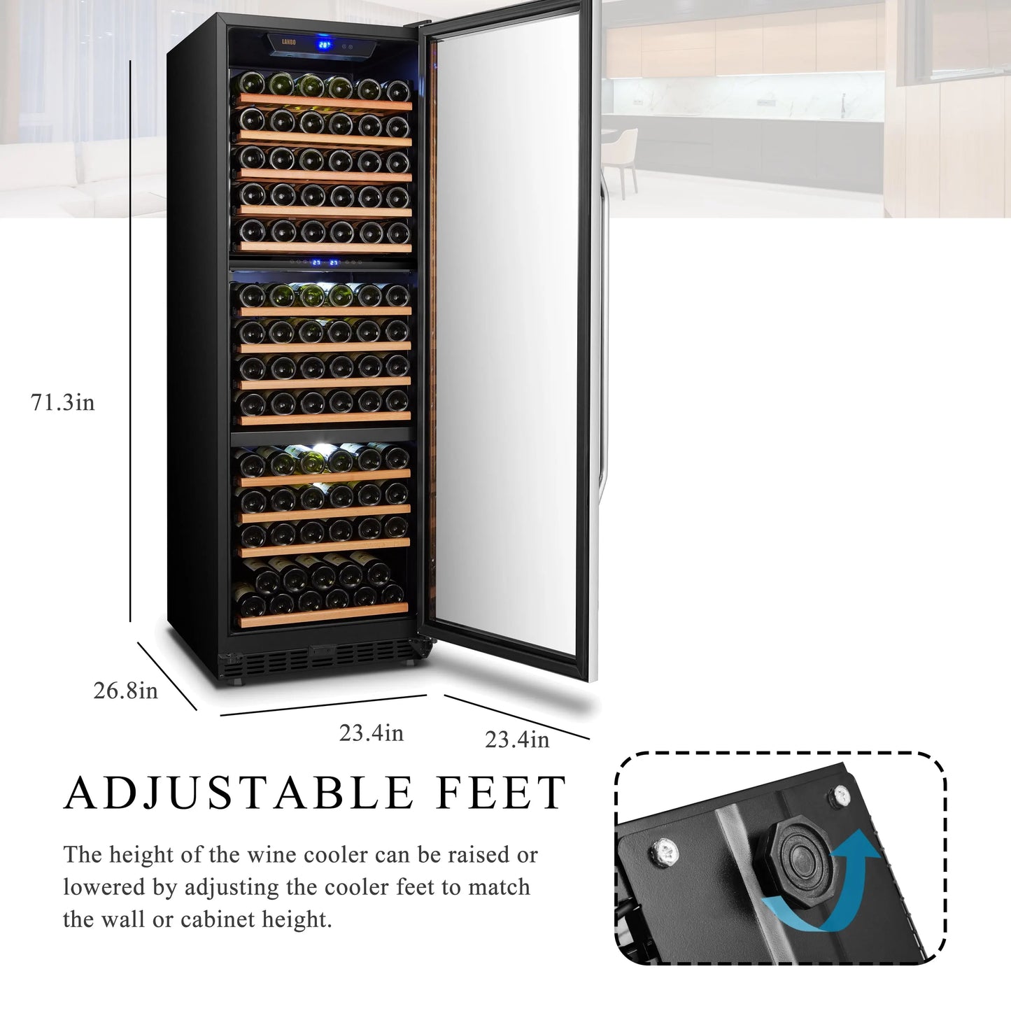 Lanbo 149 Bottle Triple Zone Compressor Wine Refrigerator 24 Inch Width | Fridge.com