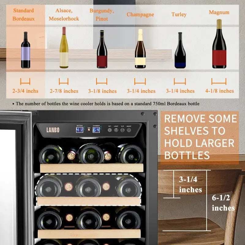 Lanbo 15'' 28 Bottle Dual Zone Wine Refrigerator | Fridge.com