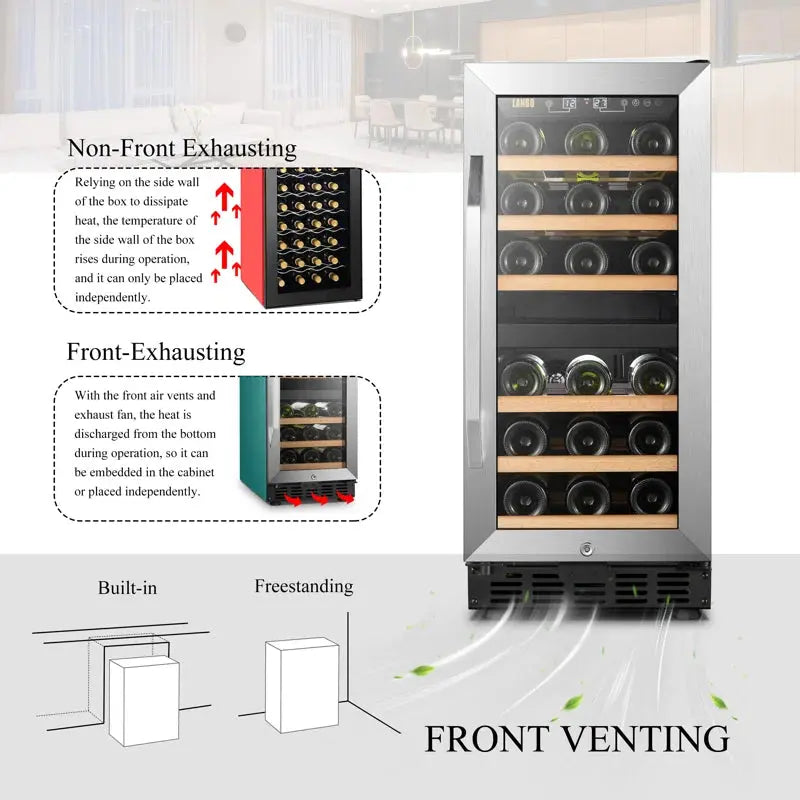 Lanbo 15'' 28 Bottle Dual Zone Wine Refrigerator | Fridge.com