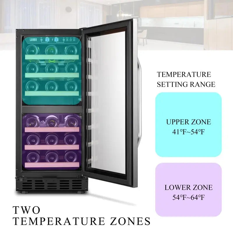 Lanbo 15'' 28 Bottle Dual Zone Wine Refrigerator | Fridge.com