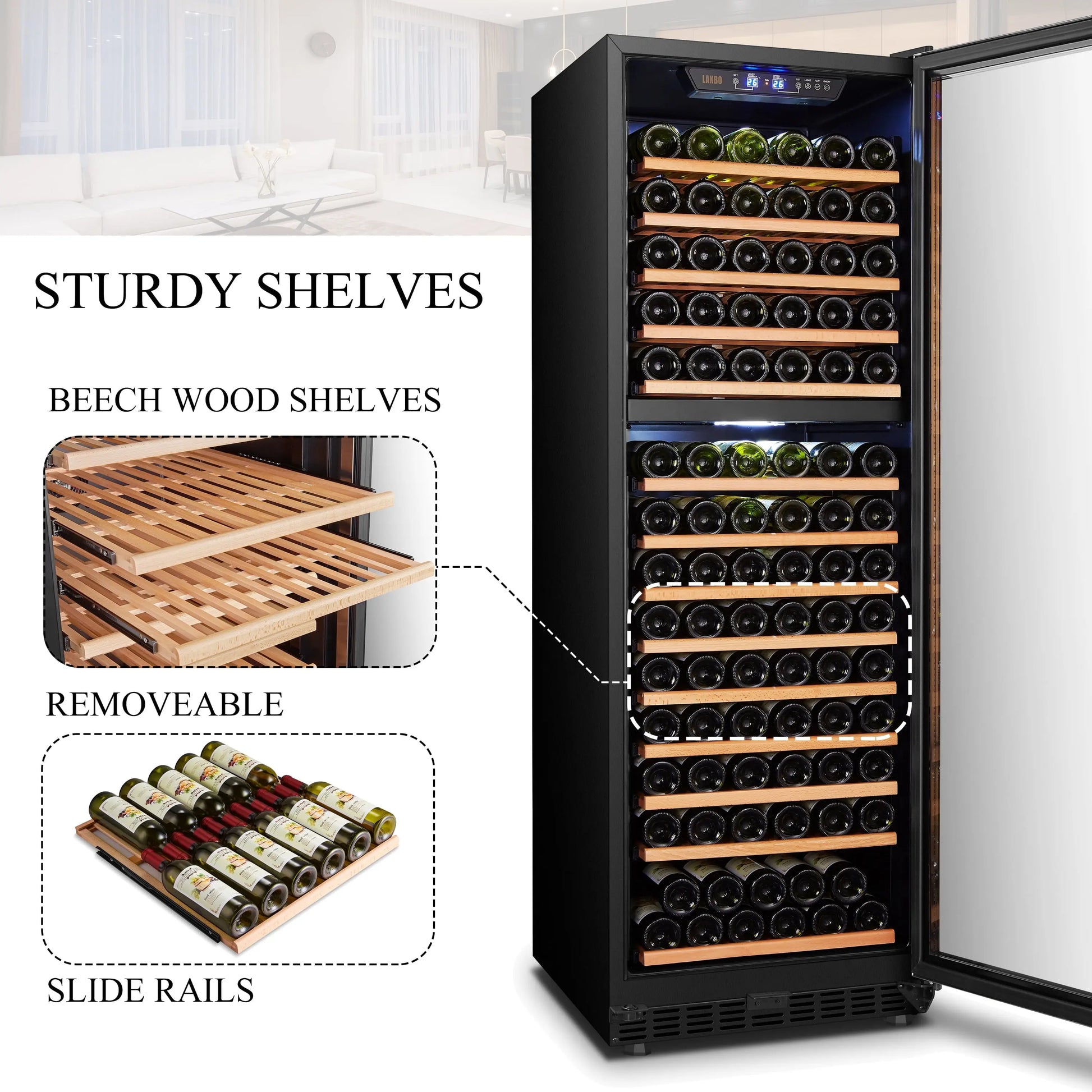 Lanbo 160 Bottle 24 Inch Width Compressor Dual Zone Wine Cooler | Fridge.com