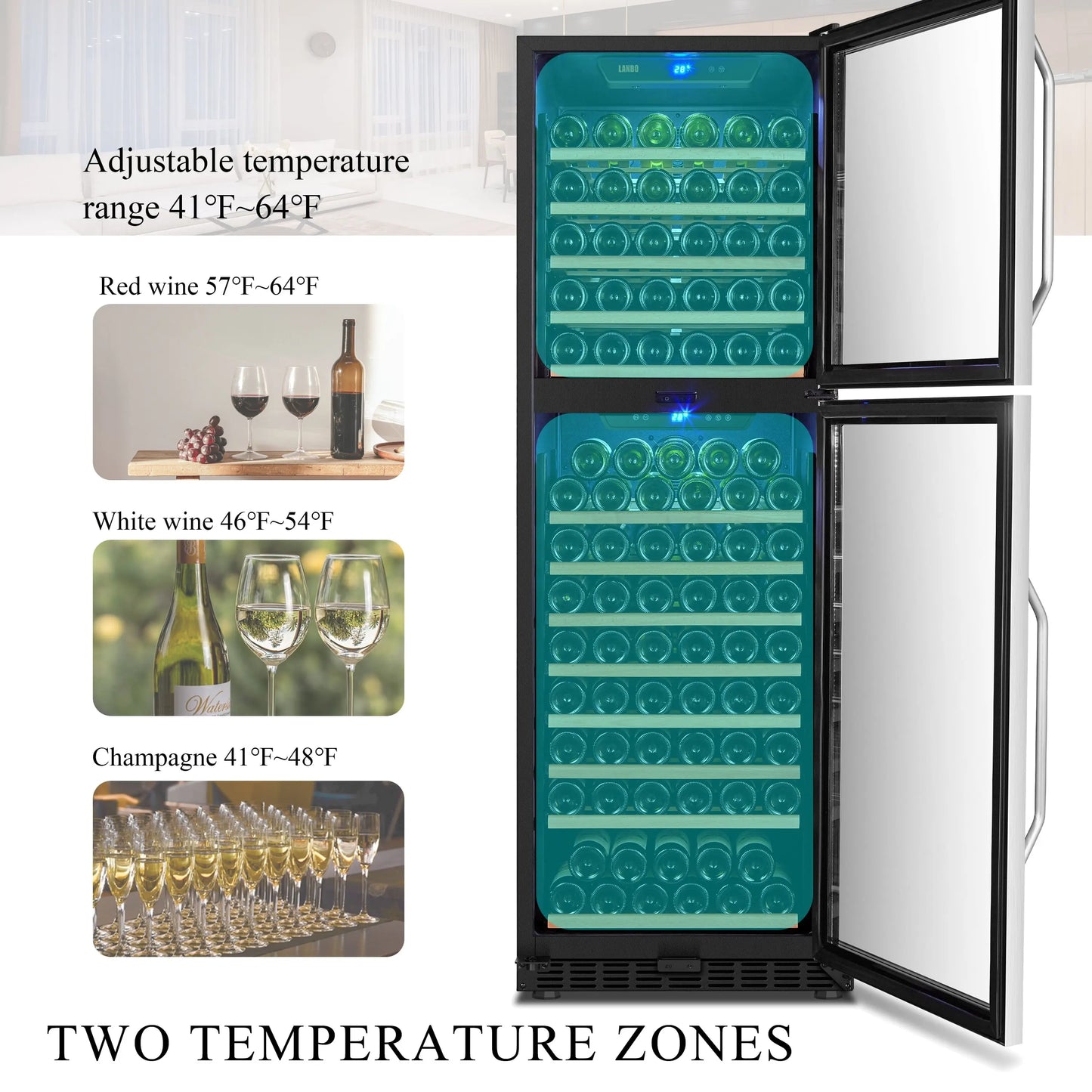 Lanbo 162 Bottle Built-In Dual Zone Compressor Wine Cooler 24 Inch Width | Fridge.com