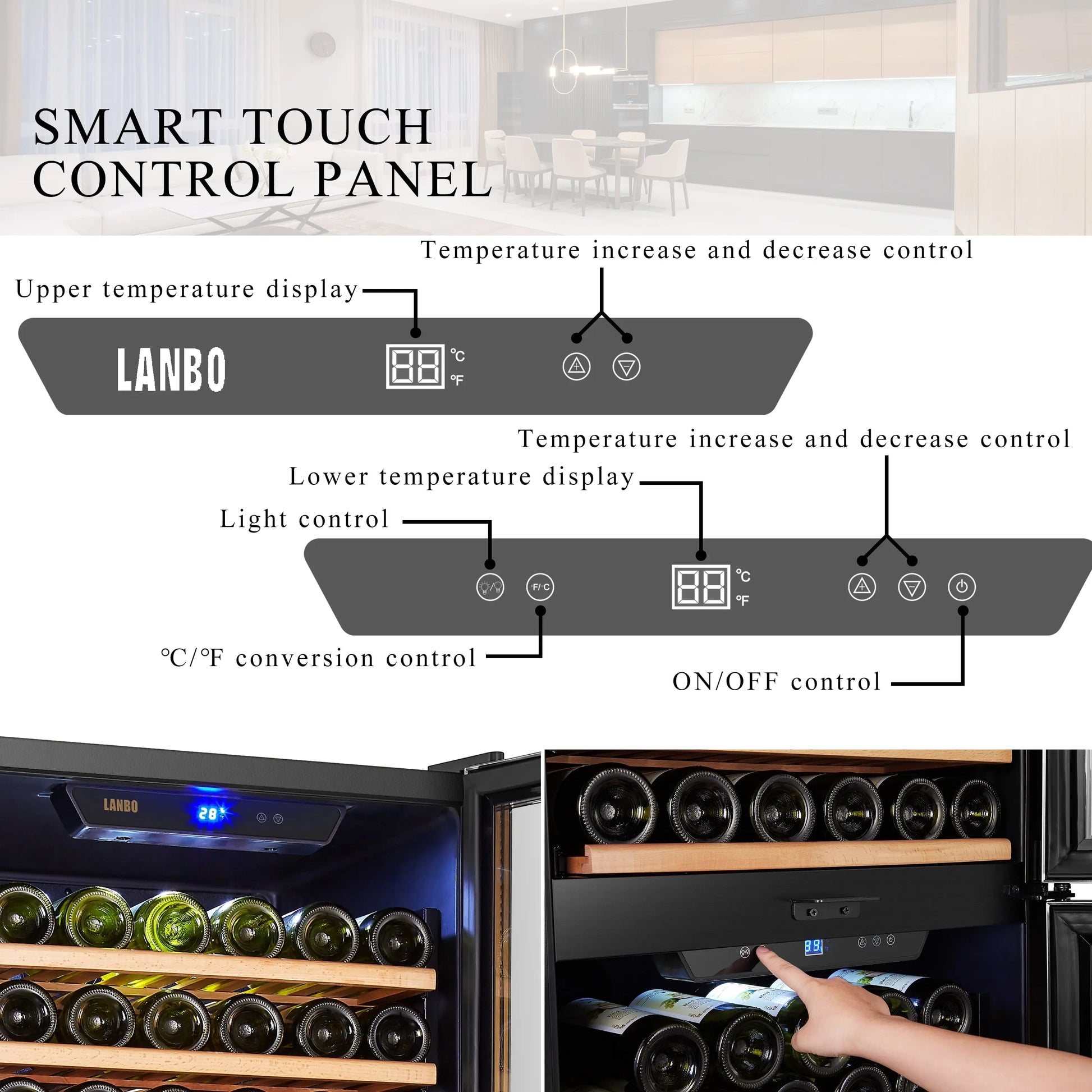 Lanbo 162 Bottle Built-In Dual Zone Compressor Wine Cooler 24 Inch Width | Fridge.com