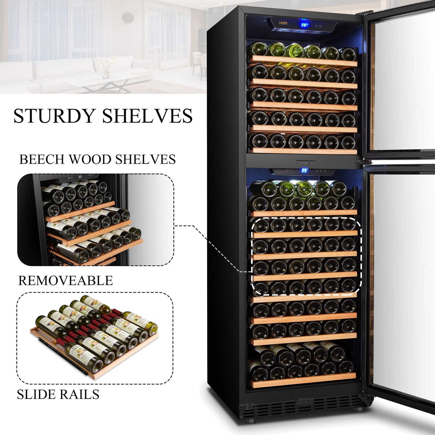 Lanbo 162 Bottle Built-In Dual Zone Compressor Wine Cooler 24 Inch Width | Fridge.com