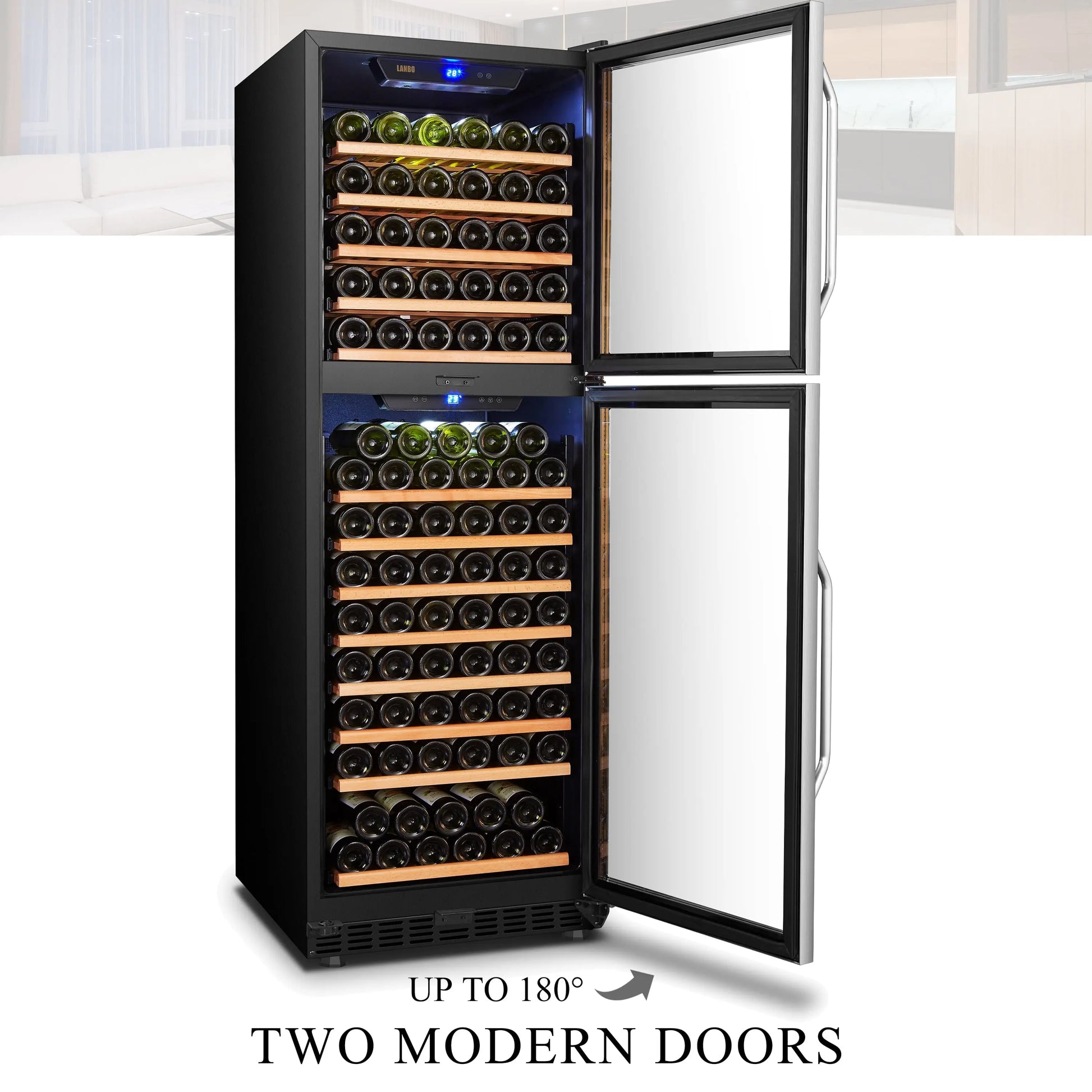 Lanbo 162 Bottle Built-In Dual Zone Compressor Wine Cooler 24 Inch Width | Fridge.com