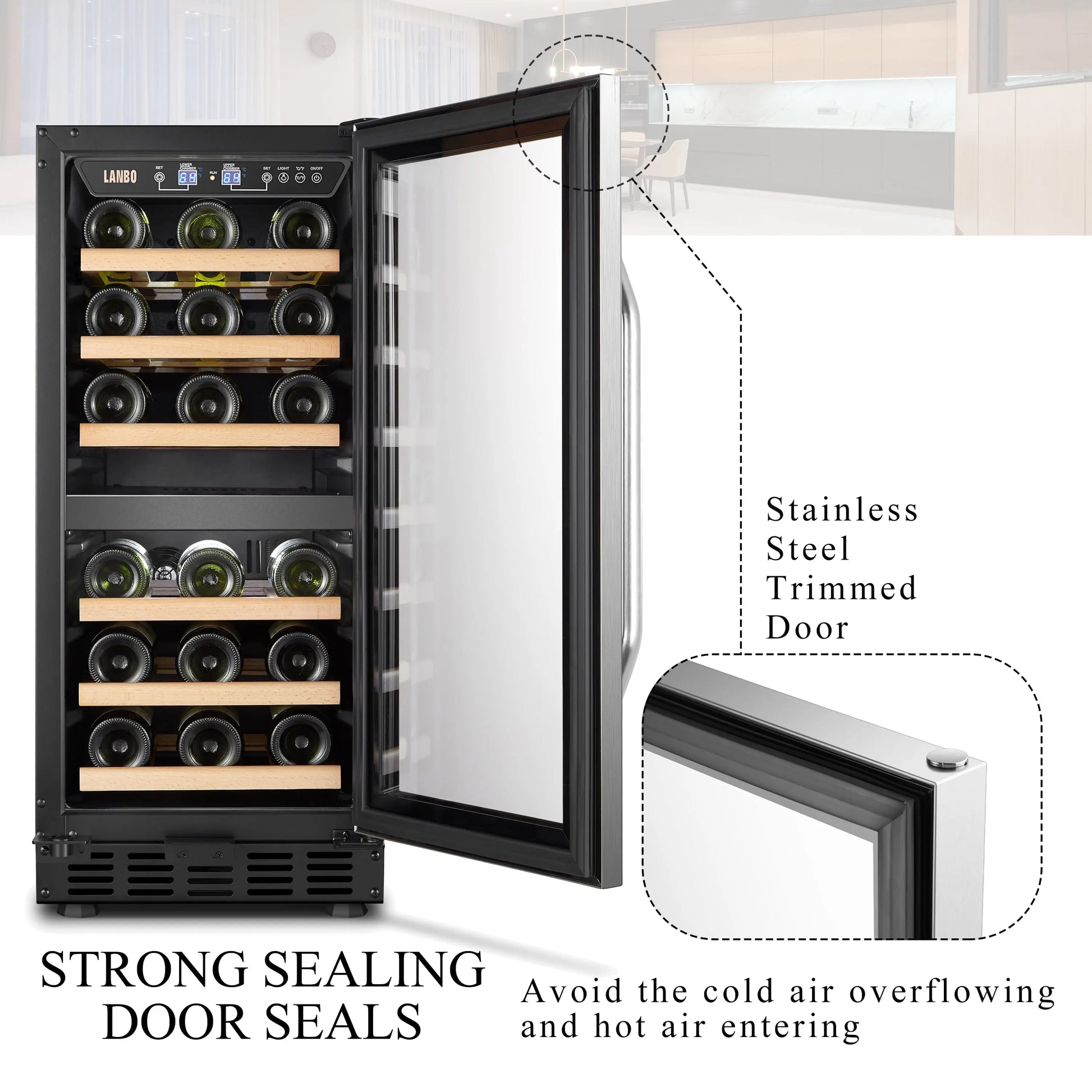 Lanbo 28 Bottle under Counter Dual Zone Wine Cooler Refrigerator 15 Inch Width | Fridge.com