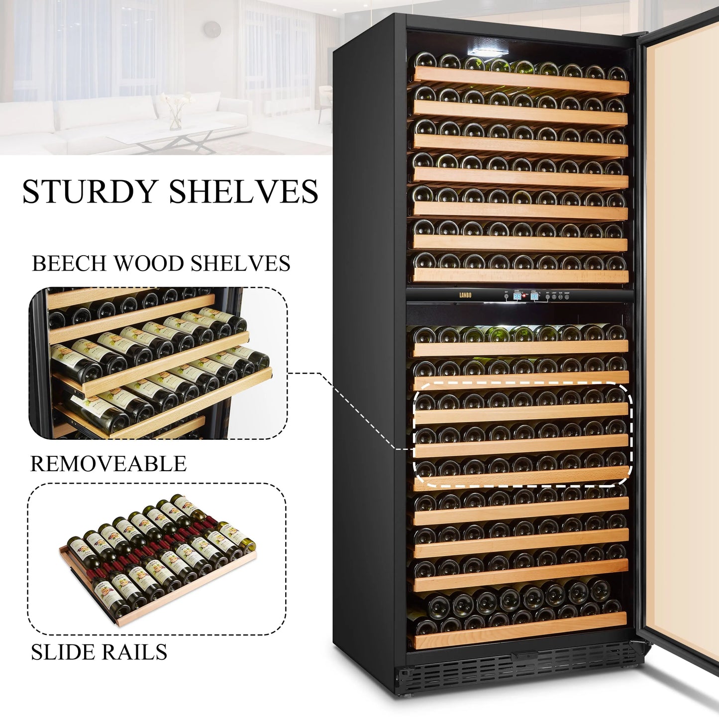 Lanbo 287 Bottle 32 Inch Width Built-In Dual Zone Wine Refrigerator | Fridge.com