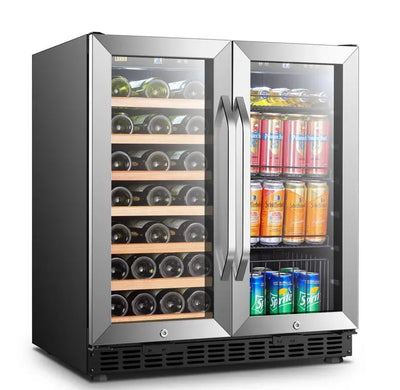 Lanbo 29.5'' 33 Bottle and 70 Can Dual Zone Wine & Beverage Refrigerator | Fridge.com