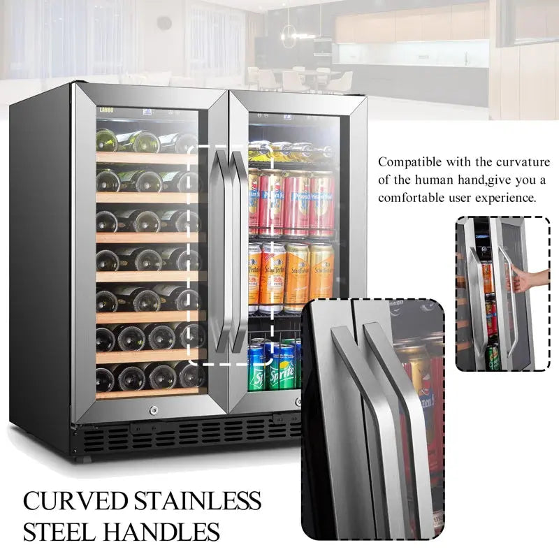 Lanbo 29.5'' 33 Bottle and 70 Can Dual Zone Wine & Beverage Refrigerator | Fridge.com