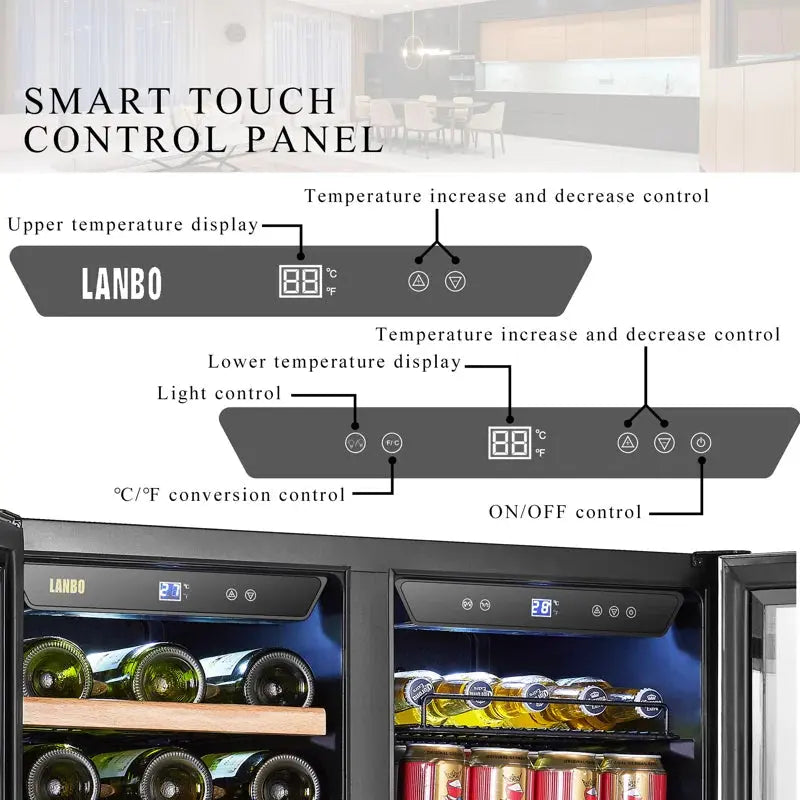 Lanbo 29.5'' 33 Bottle and 70 Can Dual Zone Wine & Beverage Refrigerator | Fridge.com