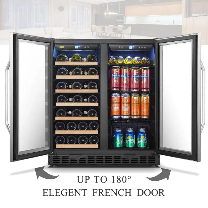 Lanbo 29.5'' 33 Bottle and 70 Can Dual Zone Wine & Beverage Refrigerator | Fridge.com