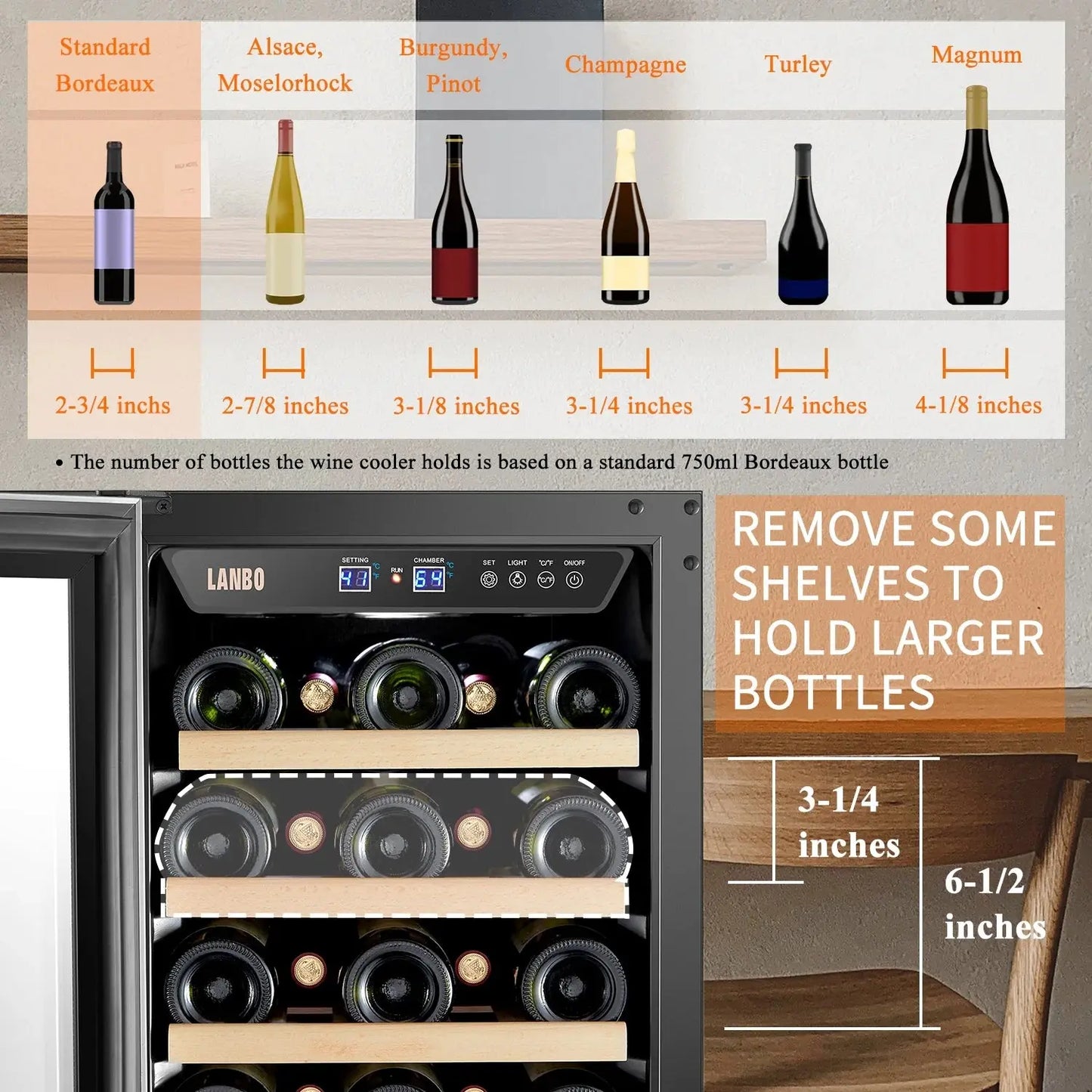 Lanbo 33 Bottle under Counter Built-In Compressor Wine Cooler 15 Inch Width | Fridge.com