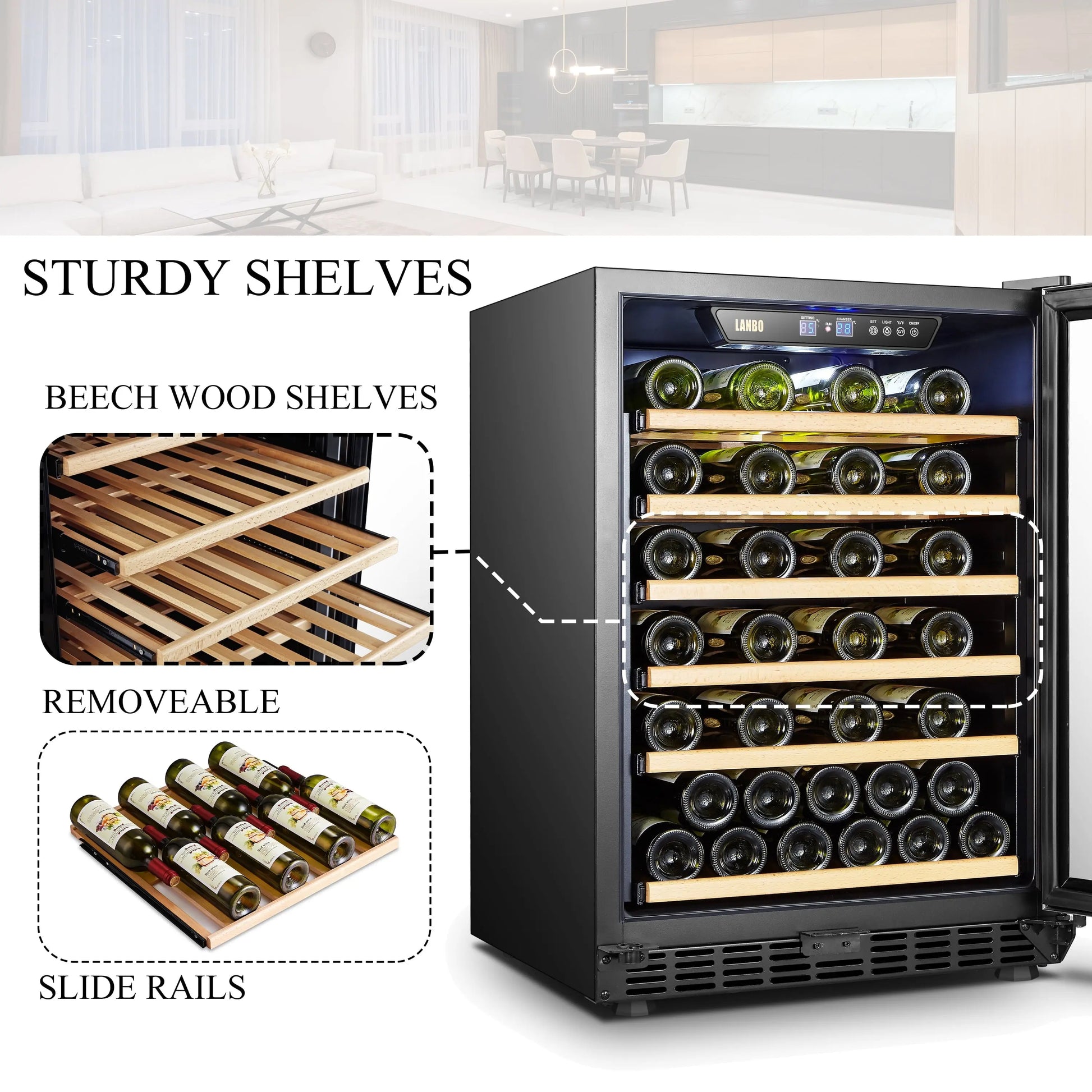 Lanbo 52 Bottle under Counter Single Zone Wine Cooler Refrigerator 24 Inch Width | Fridge.com