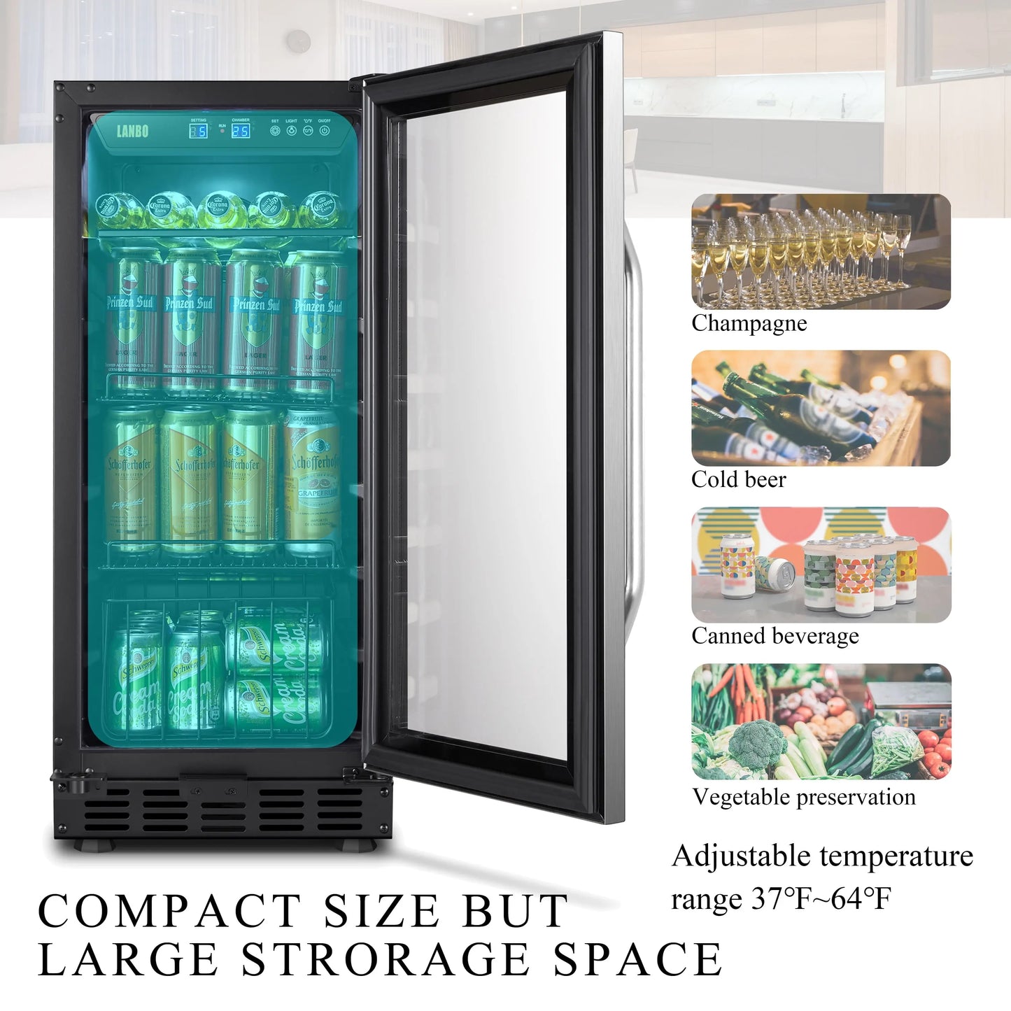 Lanbo 70 Cans under Counter Compressor Beverage Cooler Refrigerator, 15 Inch Width | Fridge.com