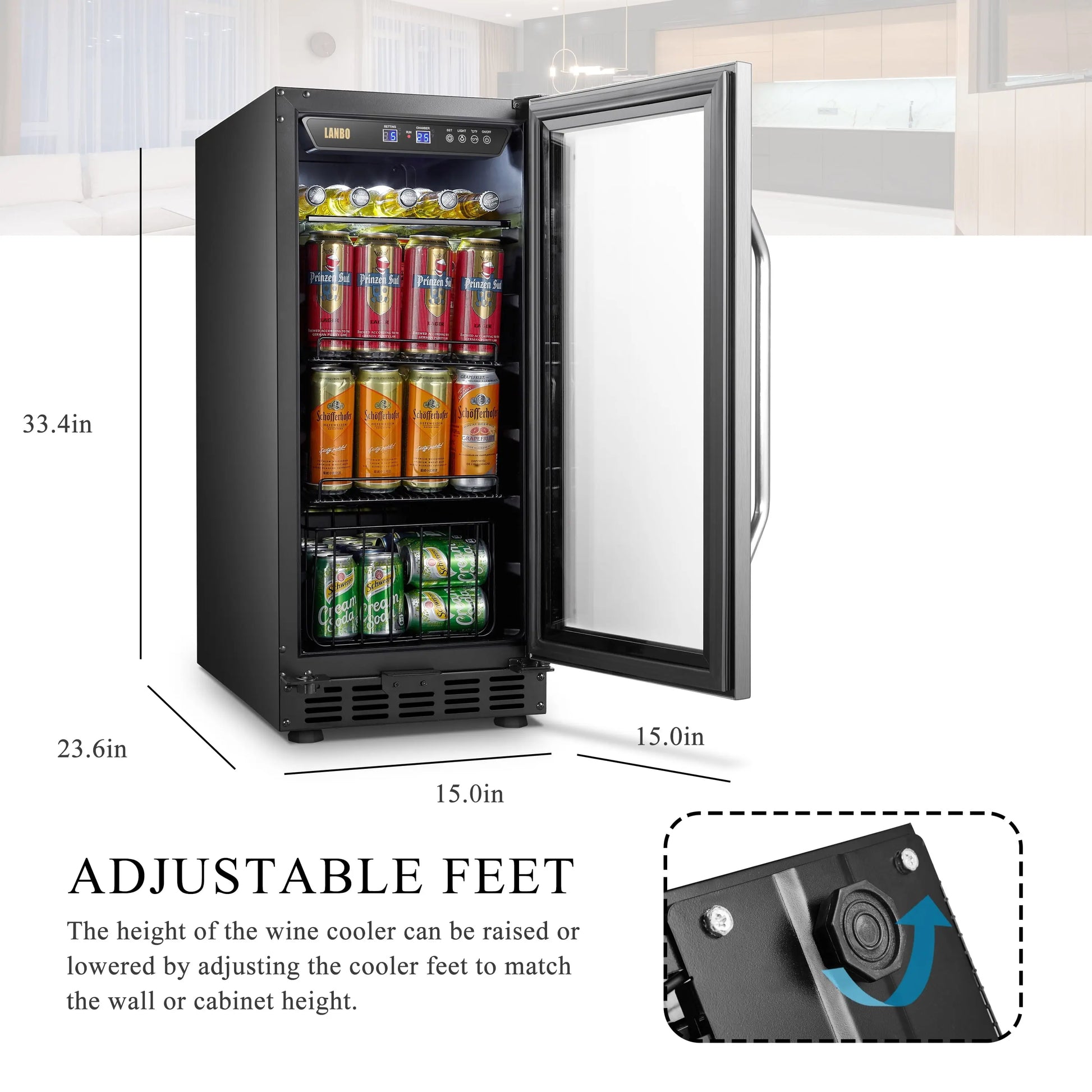 Lanbo 70 Cans under Counter Compressor Beverage Cooler Refrigerator, 15 Inch Width | Fridge.com