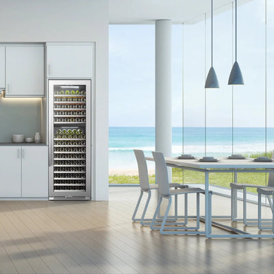 Lanbopro 153 Bottles Dual Zone Seamless Stainless Steel Wine Cooler | Fridge.com