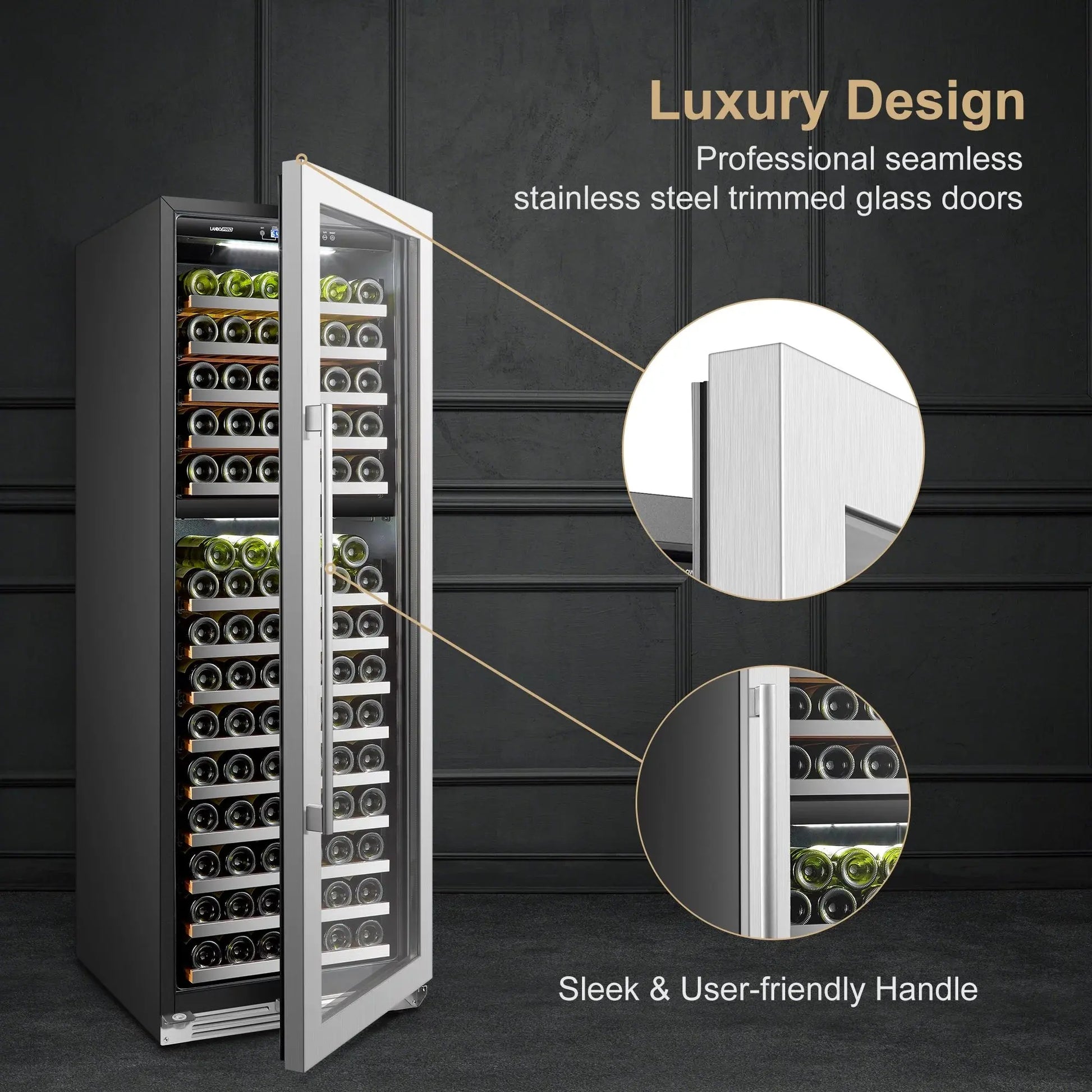 Lanbopro 153 Bottles Dual Zone Seamless Stainless Steel Wine Cooler | Fridge.com